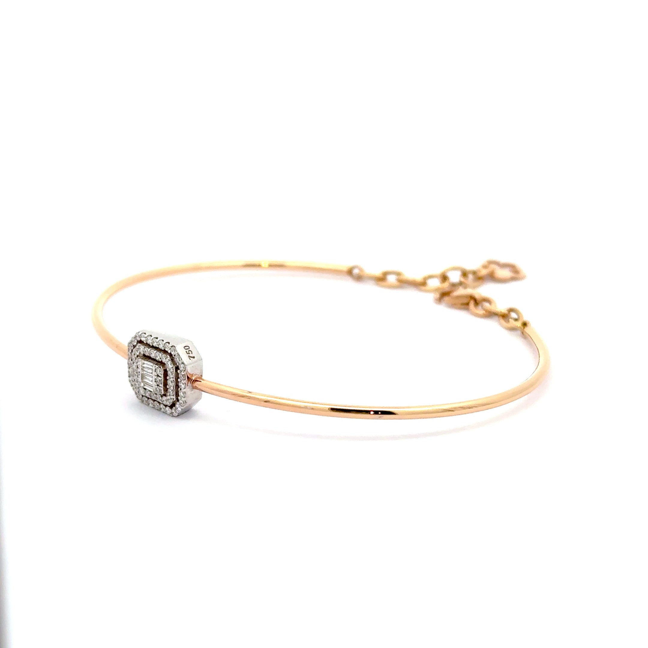 Rose Gold Bangle with Square Brilliant Cut Diamond Centrepiece