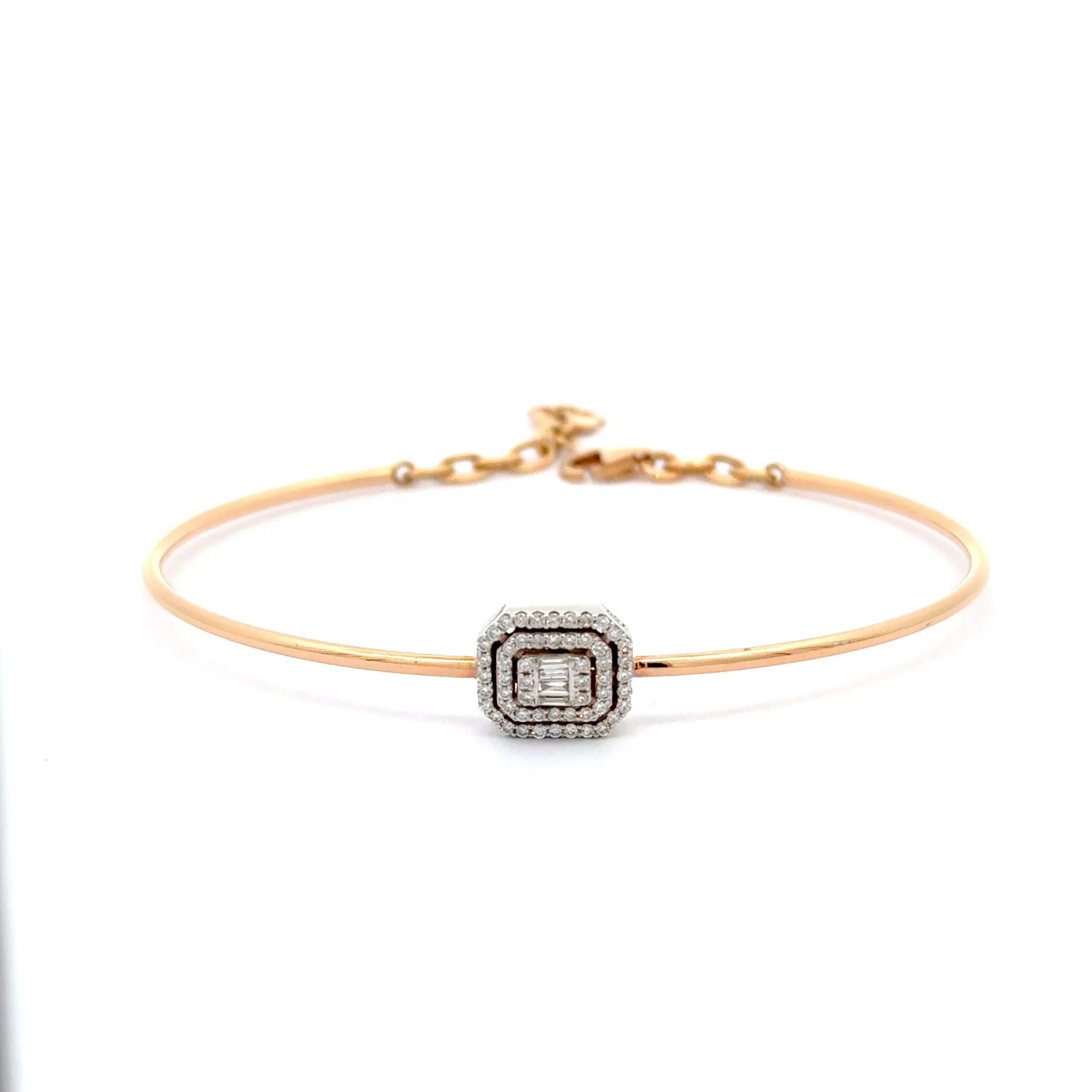 Rose Gold Bangle with Square Brilliant Cut Diamond Centrepiece