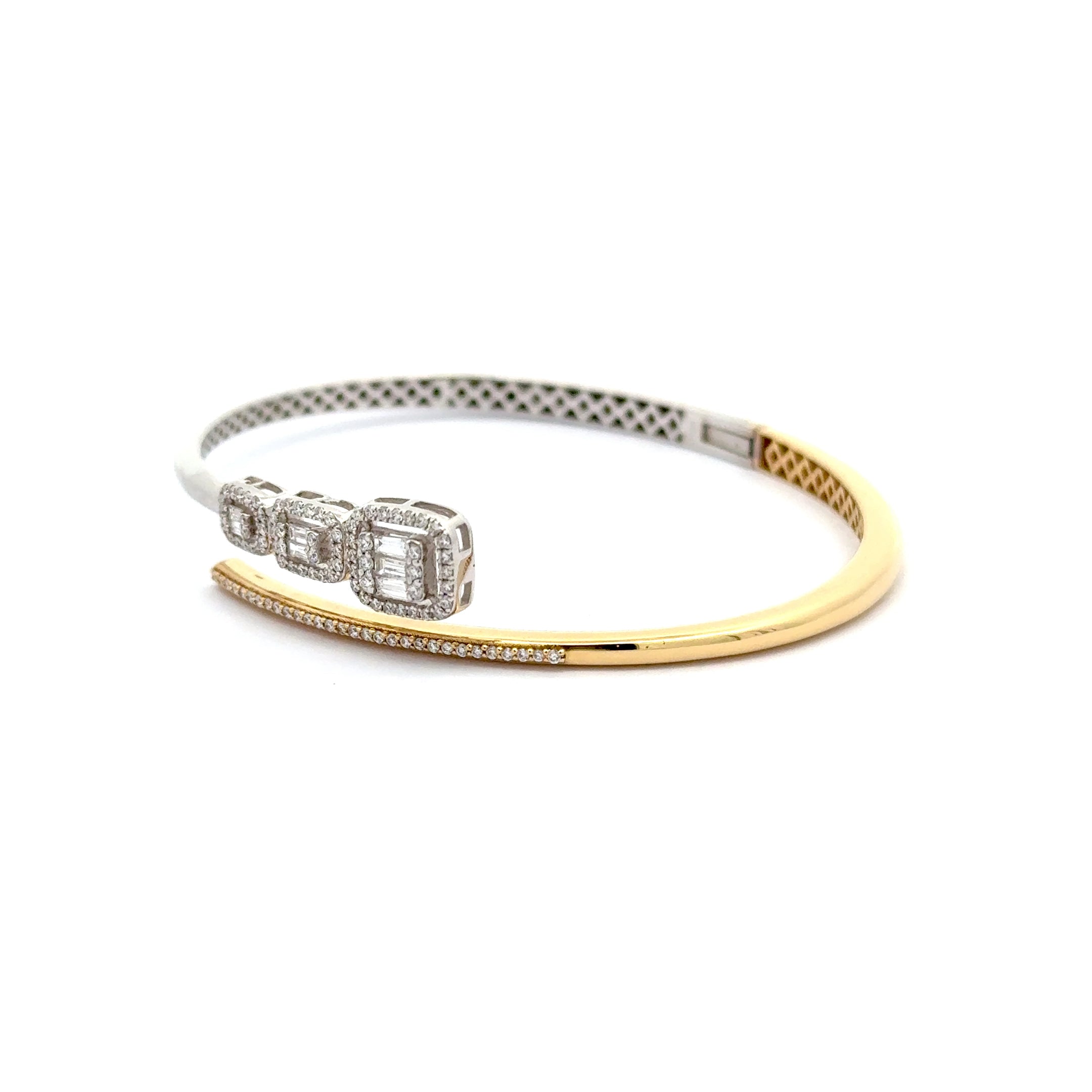Two-Tone Gold Bangle with Square Cut Diamond Clusters