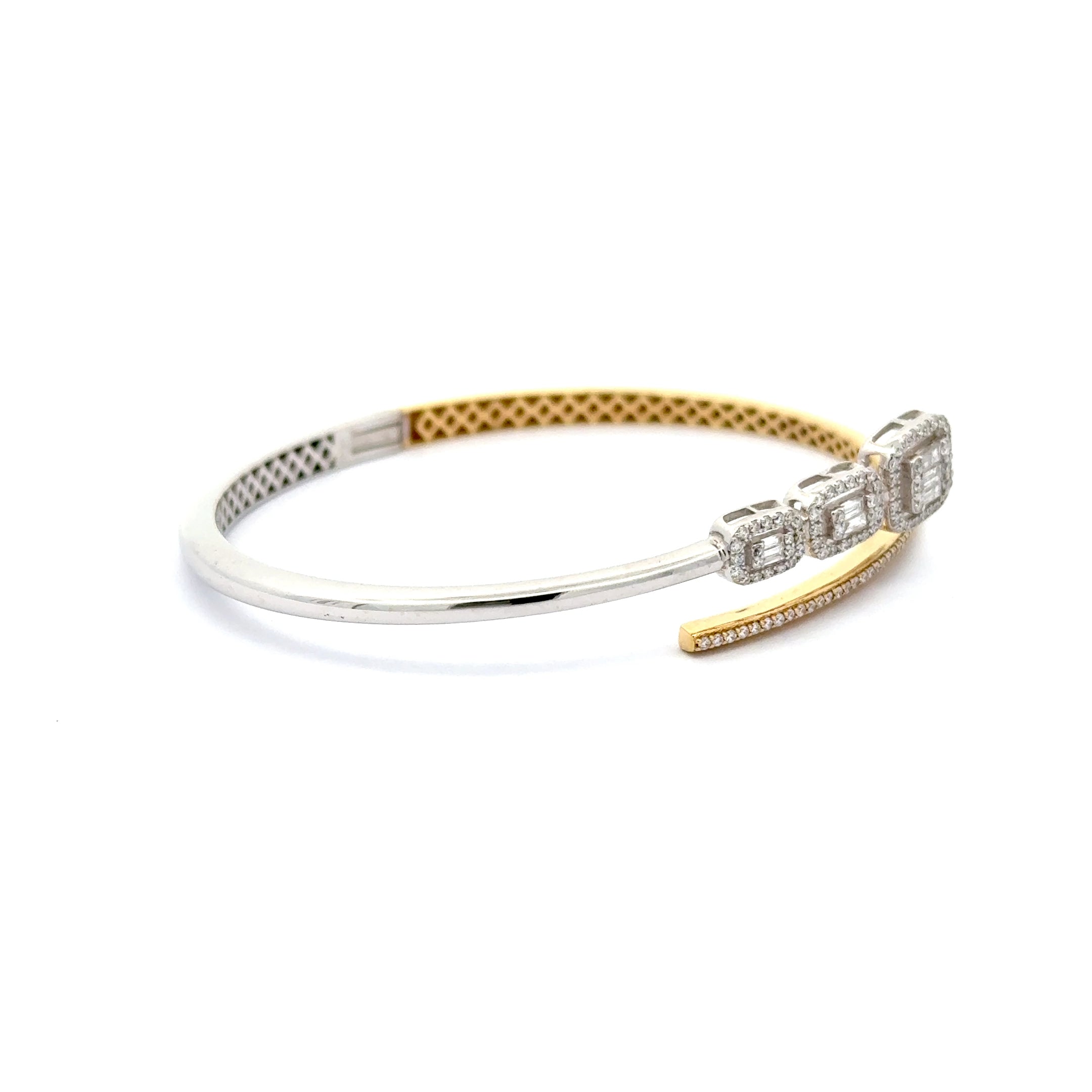 Two-Tone Gold Bangle with Square Cut Diamond Clusters