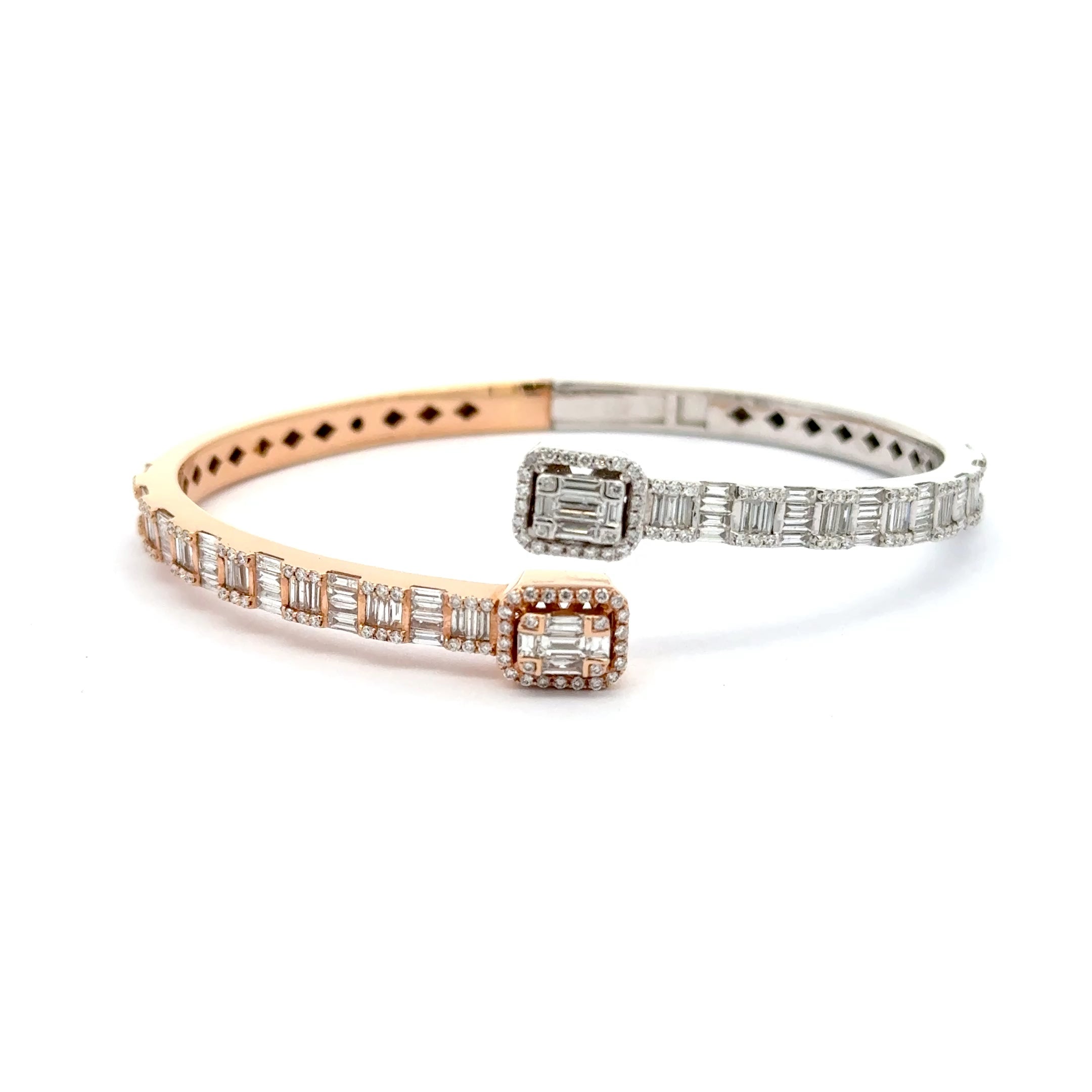 Rose Gold Bangle with Baguette-Cut Diamond Accents