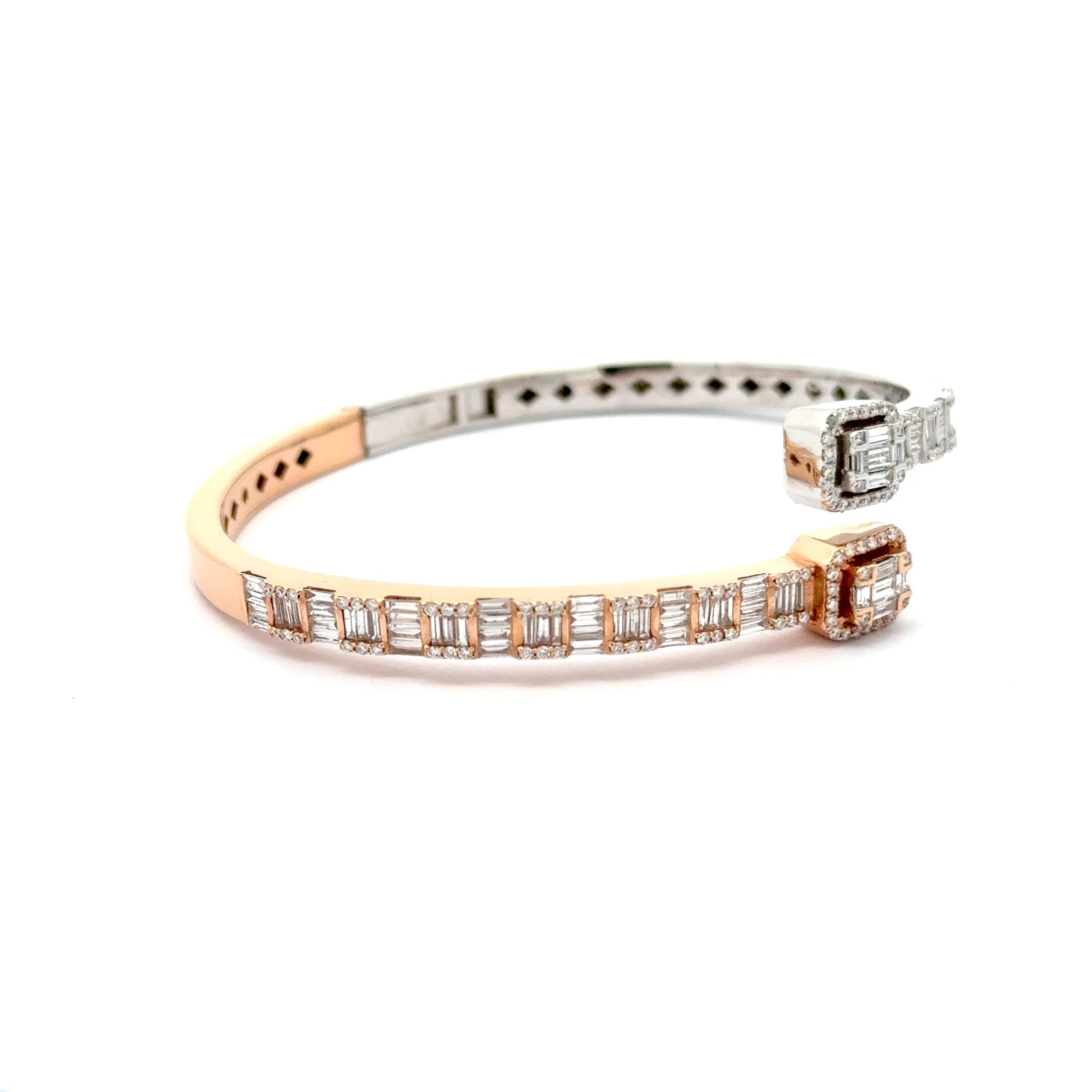Rose Gold Bangle with Baguette-Cut Diamond Accents