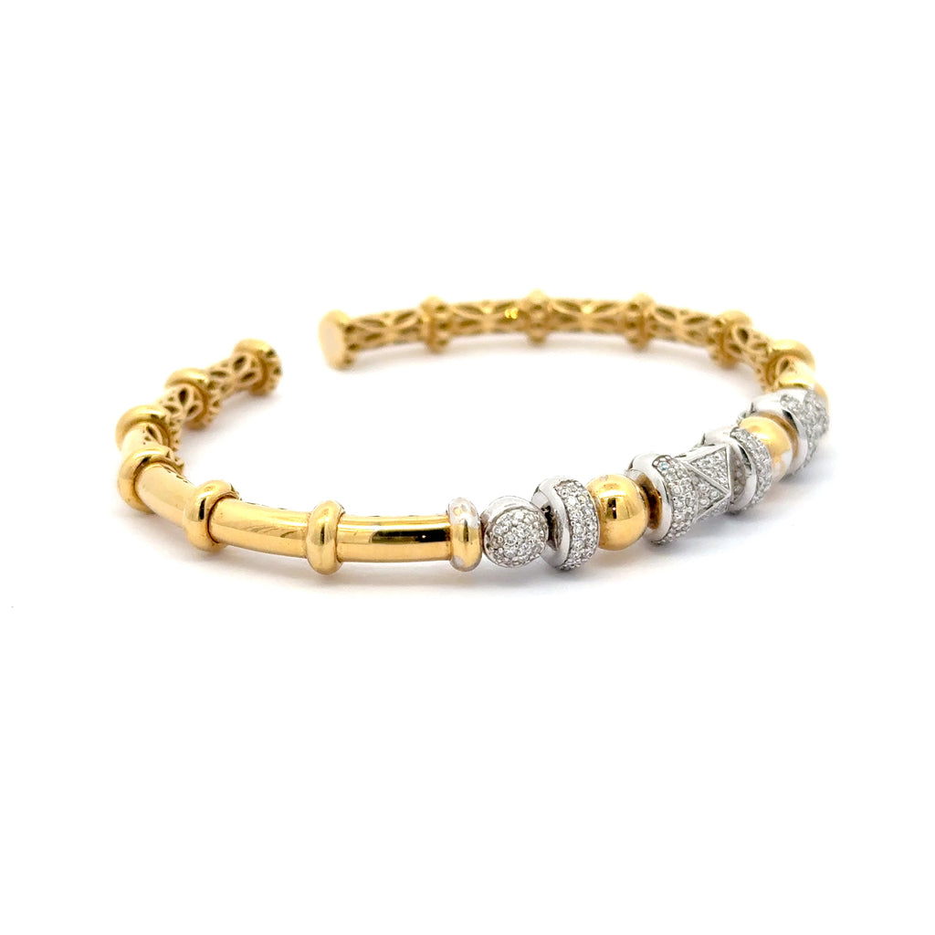 Yellow Gold Bangle with Round Bead Cut Diamonds