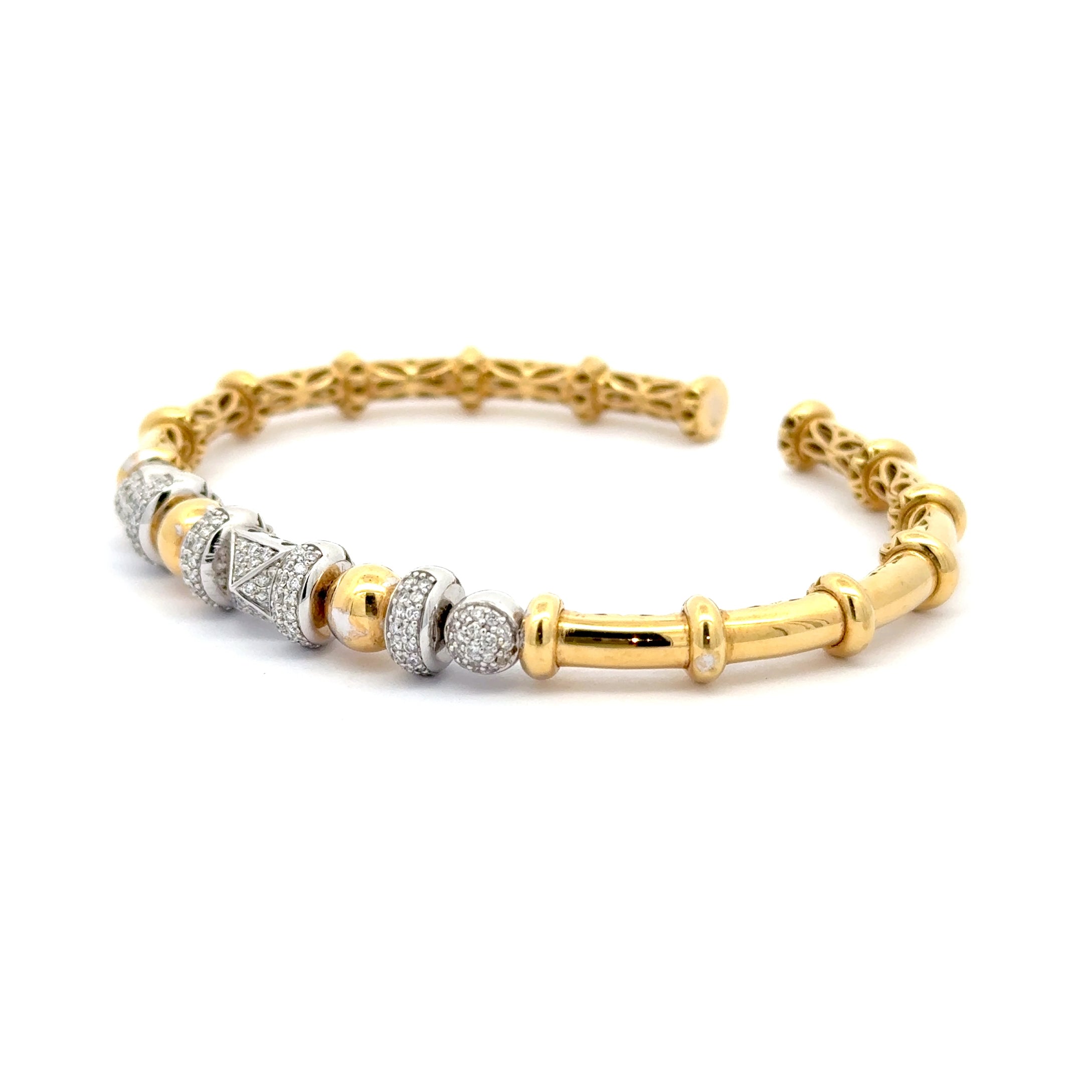 Yellow Gold Bangle with Round Bead Cut Diamonds