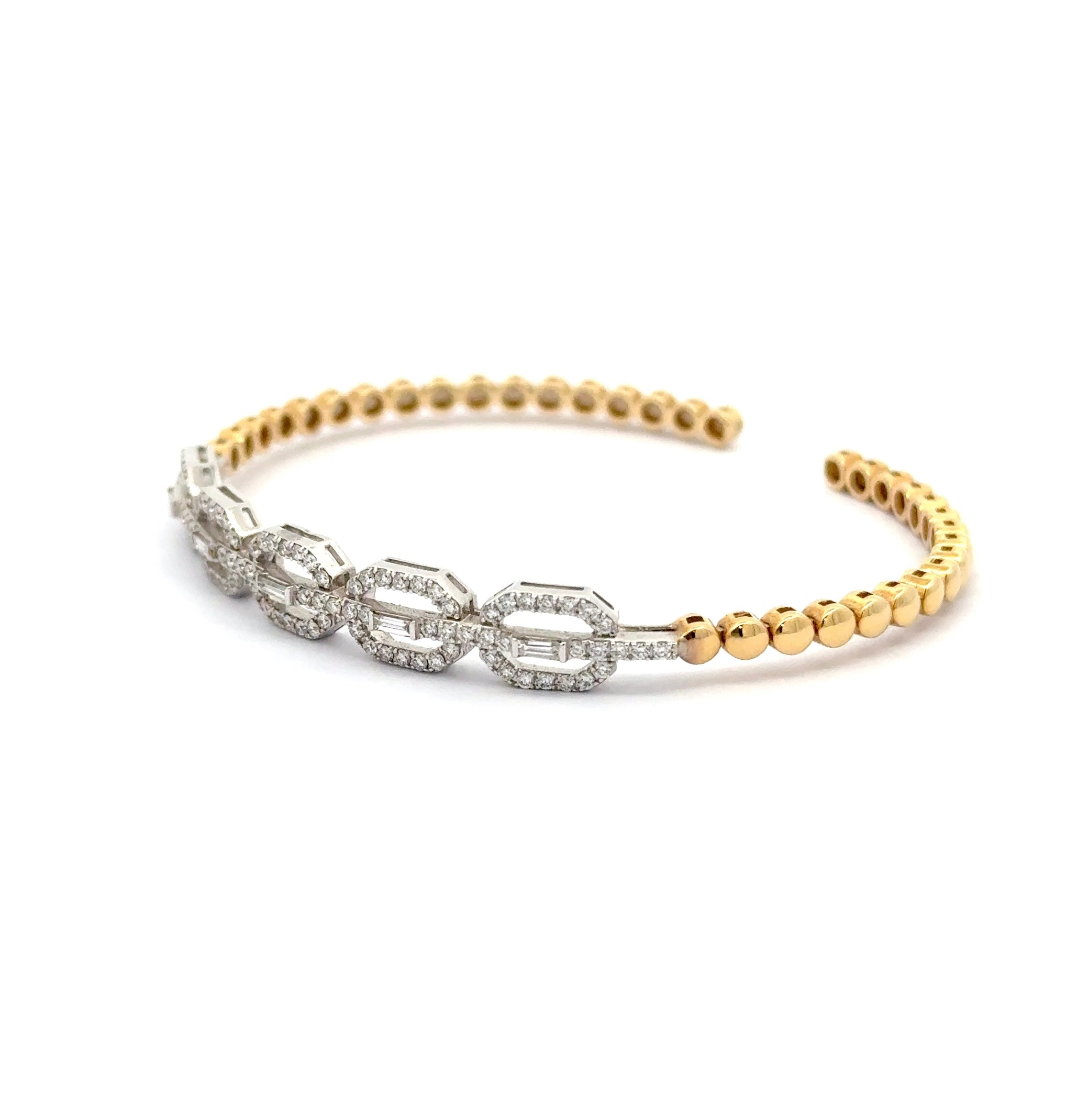 Yellow Gold Bangle with Baguette Diamond Geometric Accents