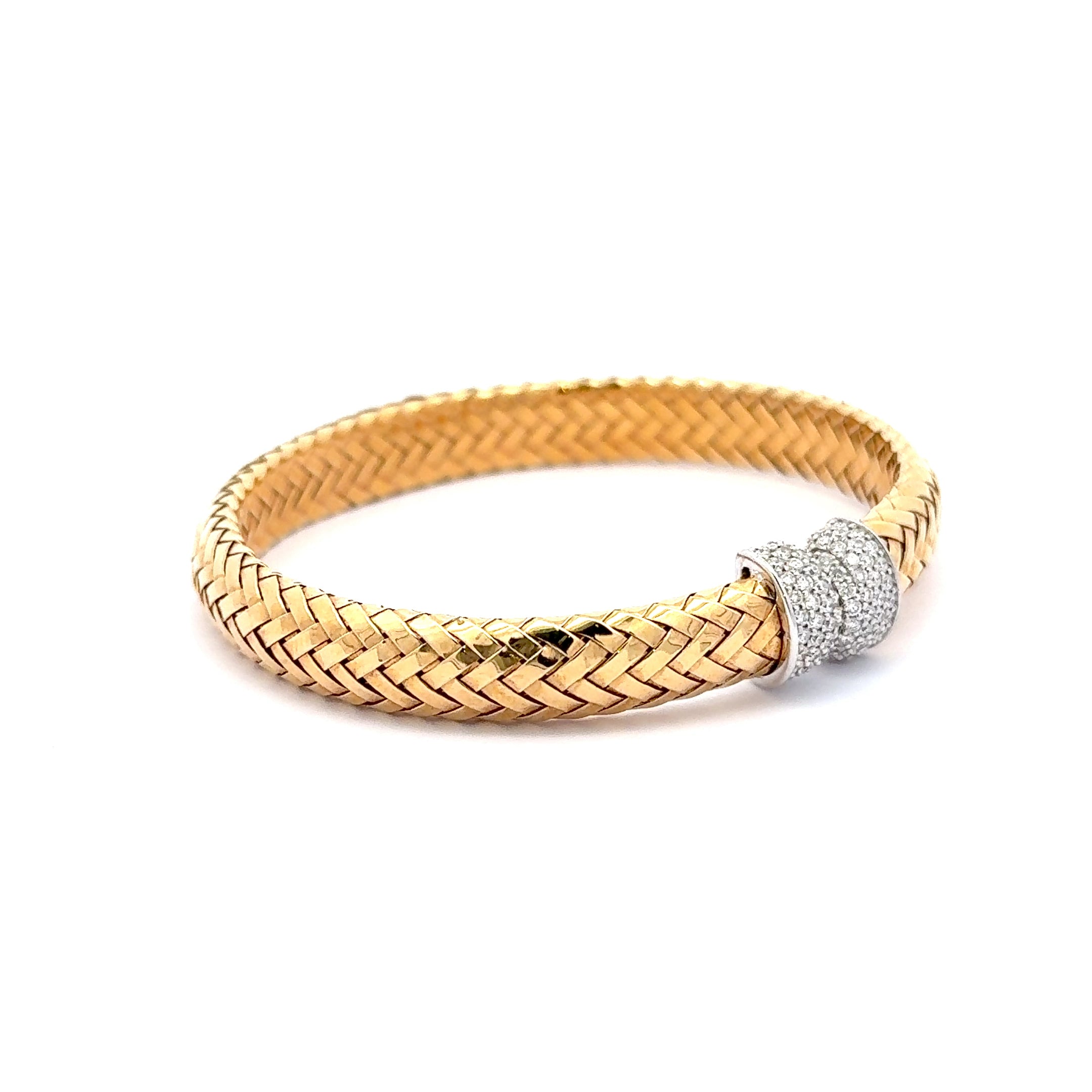 Yellow Gold Bangle with Diamond Bead Accents