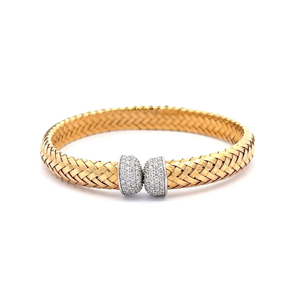 Yellow Gold Bangle with Diamond Bead Accents