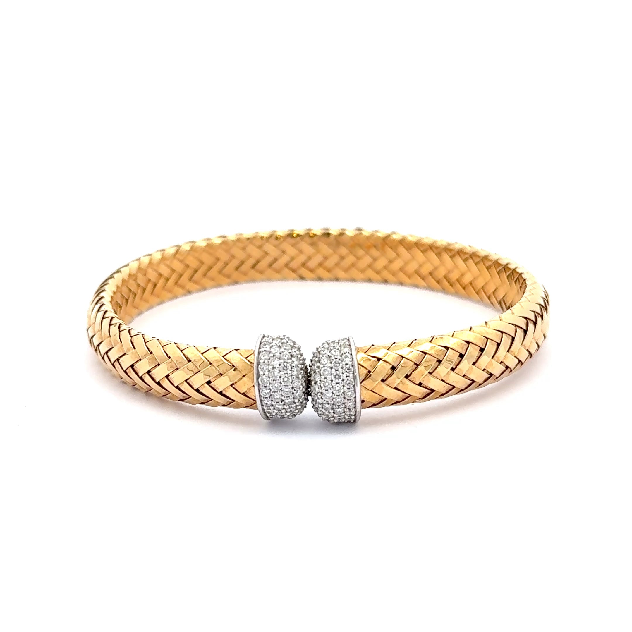 Yellow Gold Bangle with Diamond Bead Accents