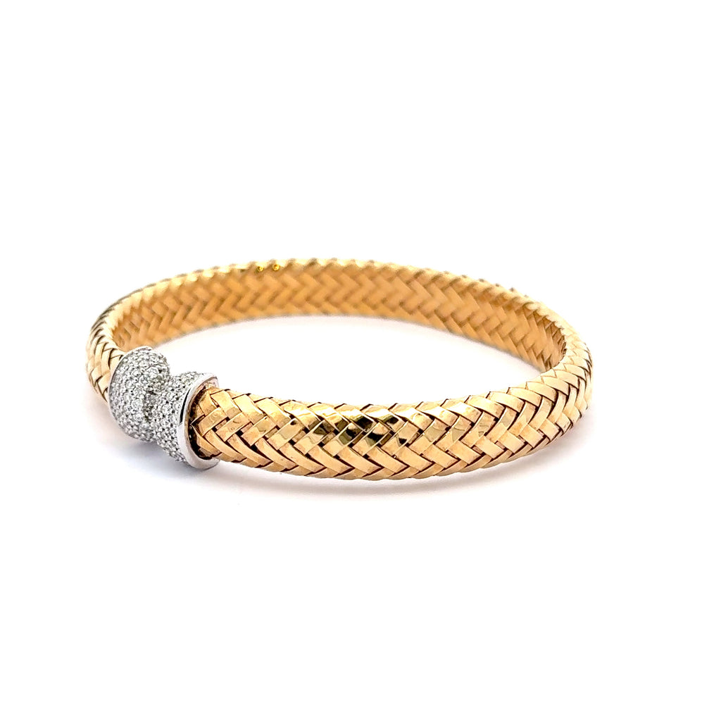 Yellow Gold Bangle with Diamond Bead Accents