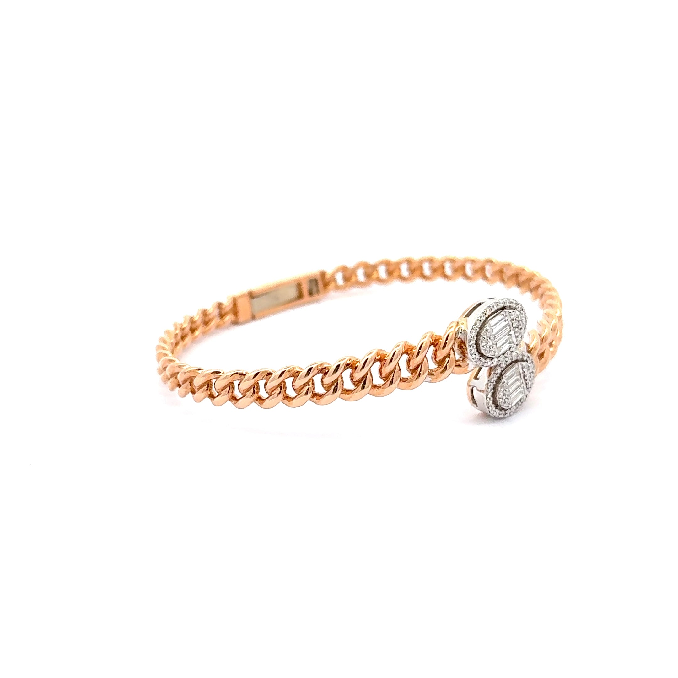 Rose Gold Chain Bracelet with Oval Cut Diamonds