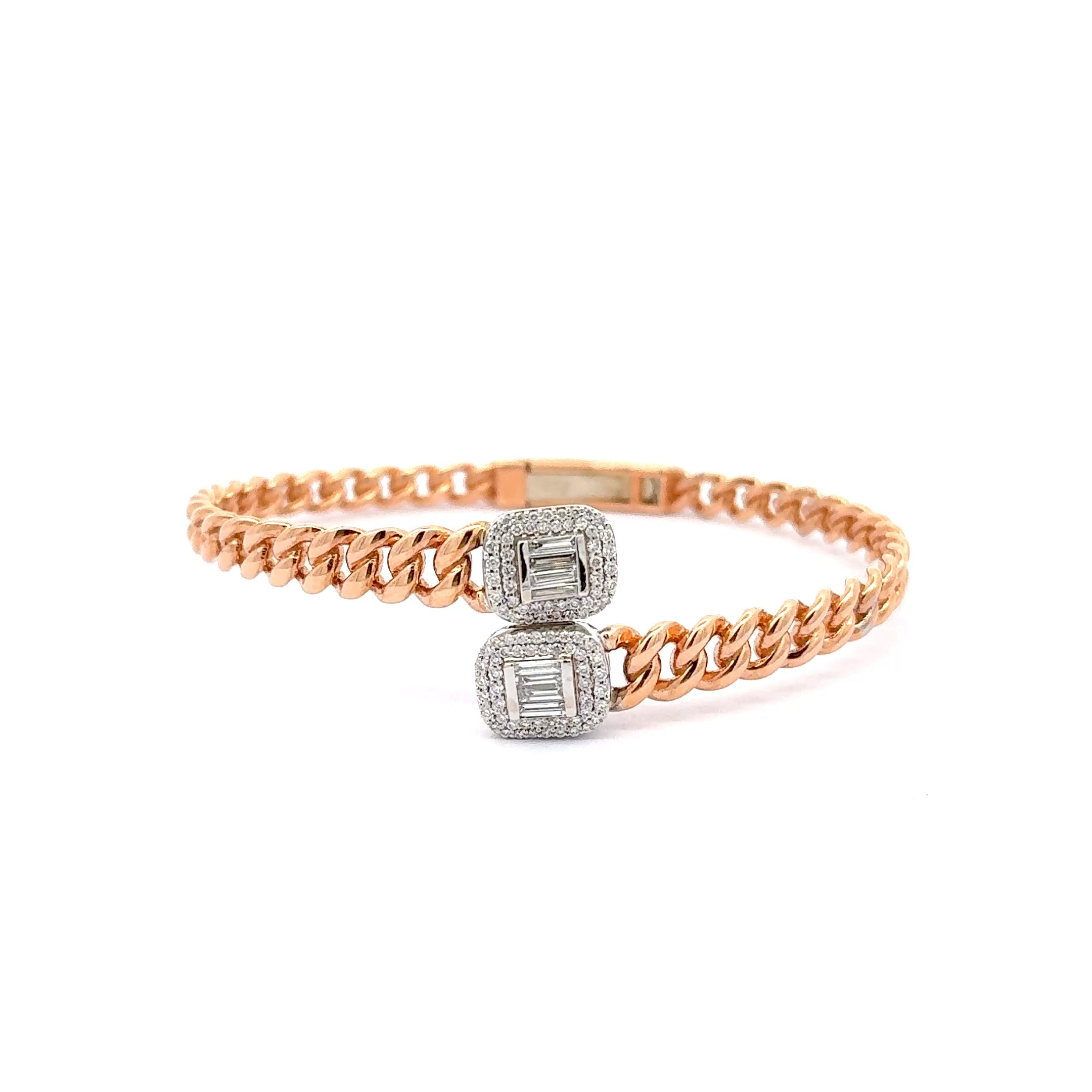 Rose Gold Chain Bracelet with Square Diamonds