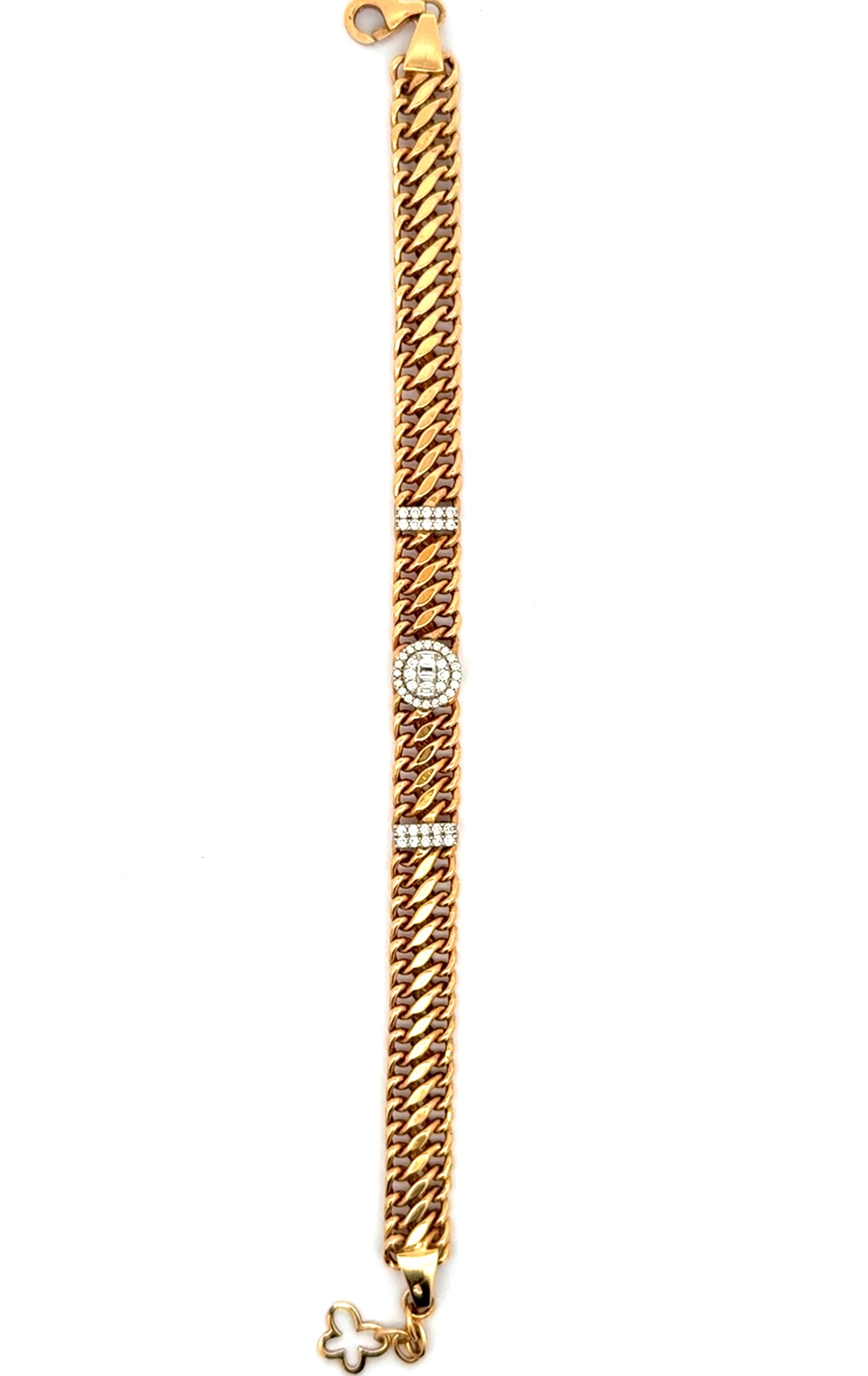 Yellow Gold Chain Bracelet with Round Diamond Accents