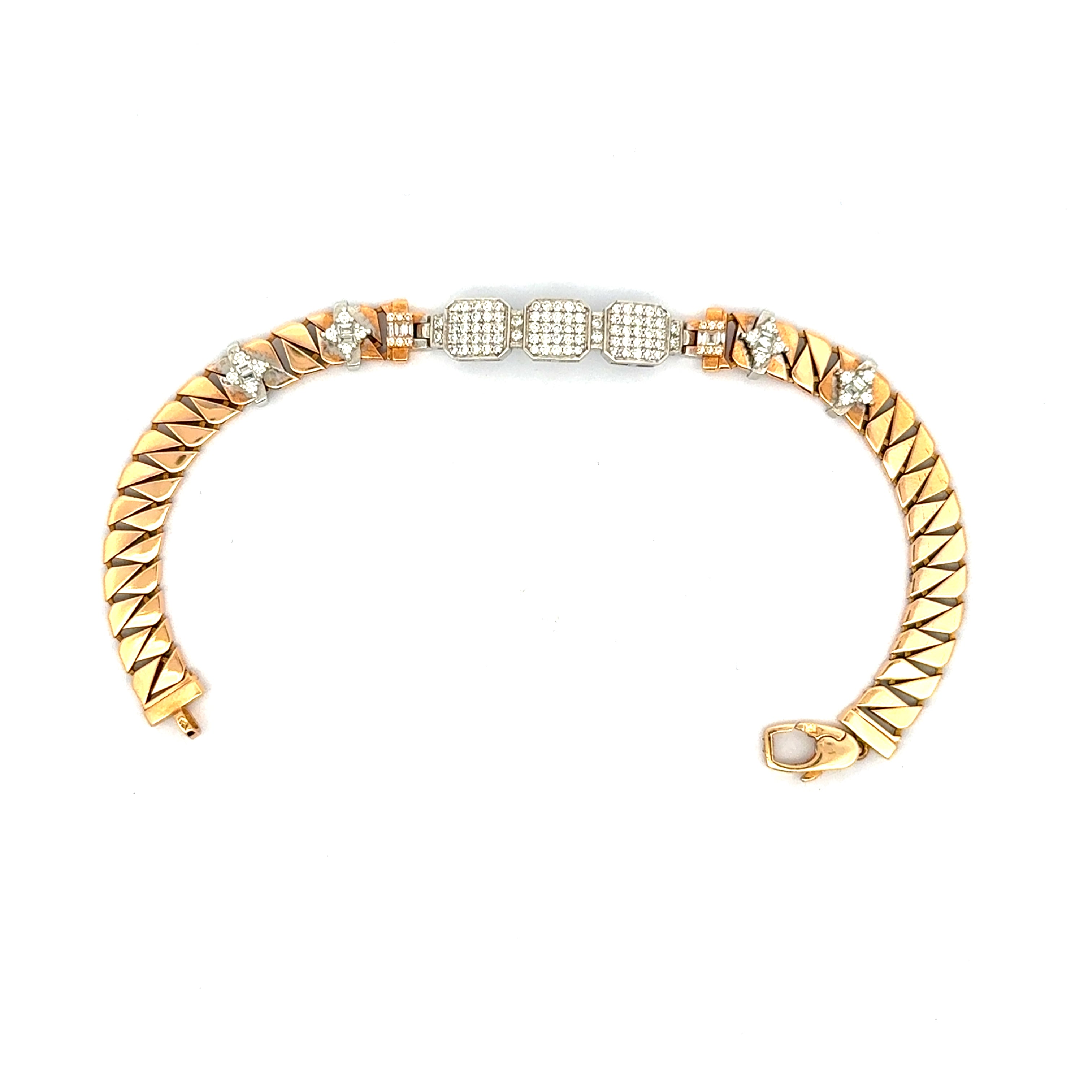 Rose Gold Chain Bracelet with Square Cut Diamond Accents