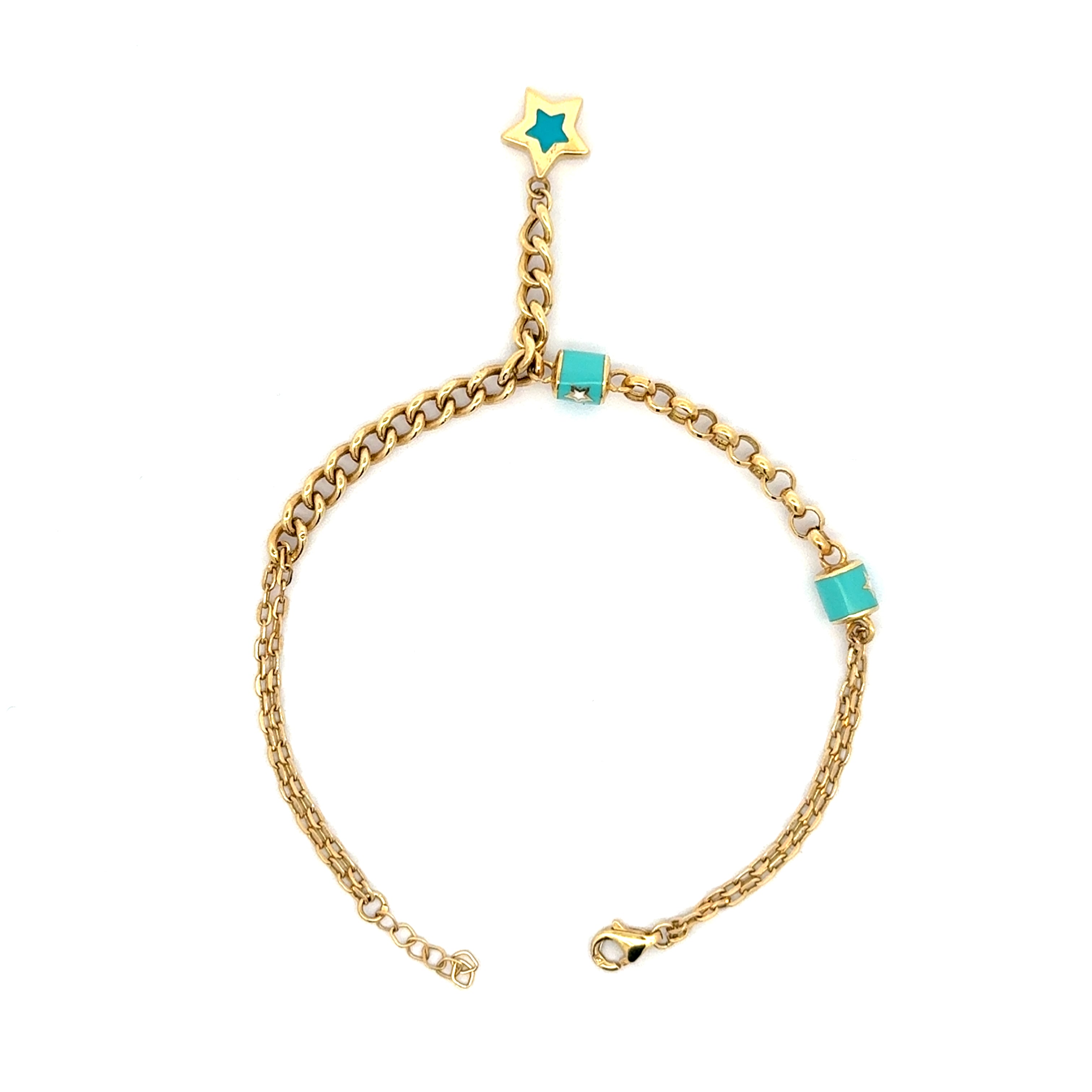Yellow Gold Chain Bracelet with Turquoise Cabochons and Star Charm