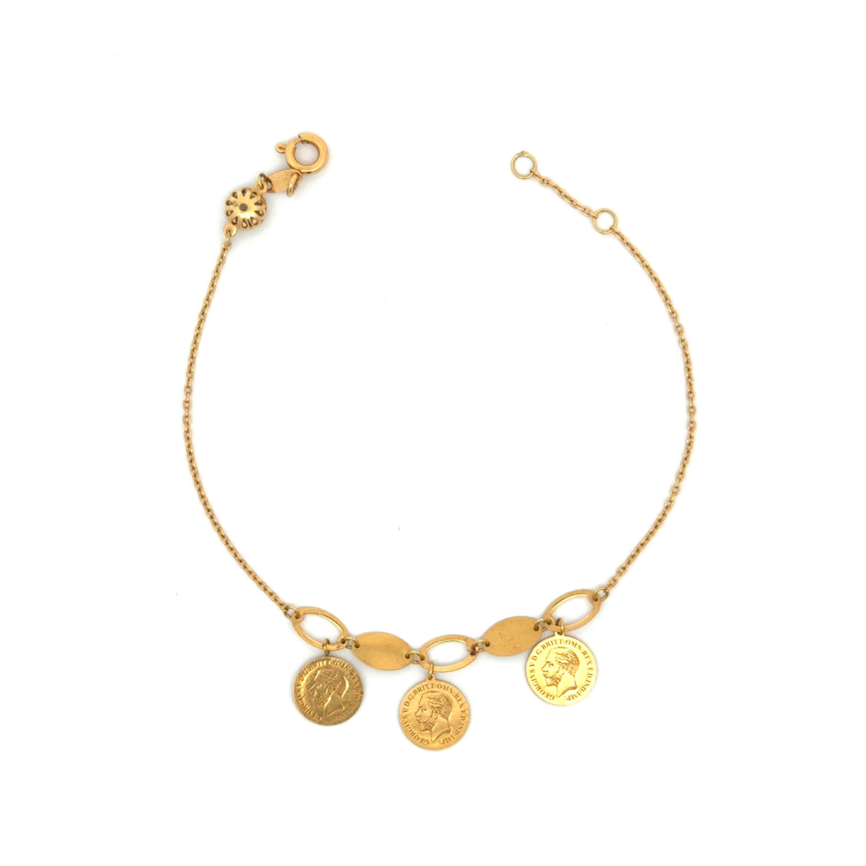 Yellow Gold Chain Bracelet with Vintage Coin Charms