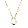 Yellow Gold Paperclip Chain Necklace with Oval Link Pendant