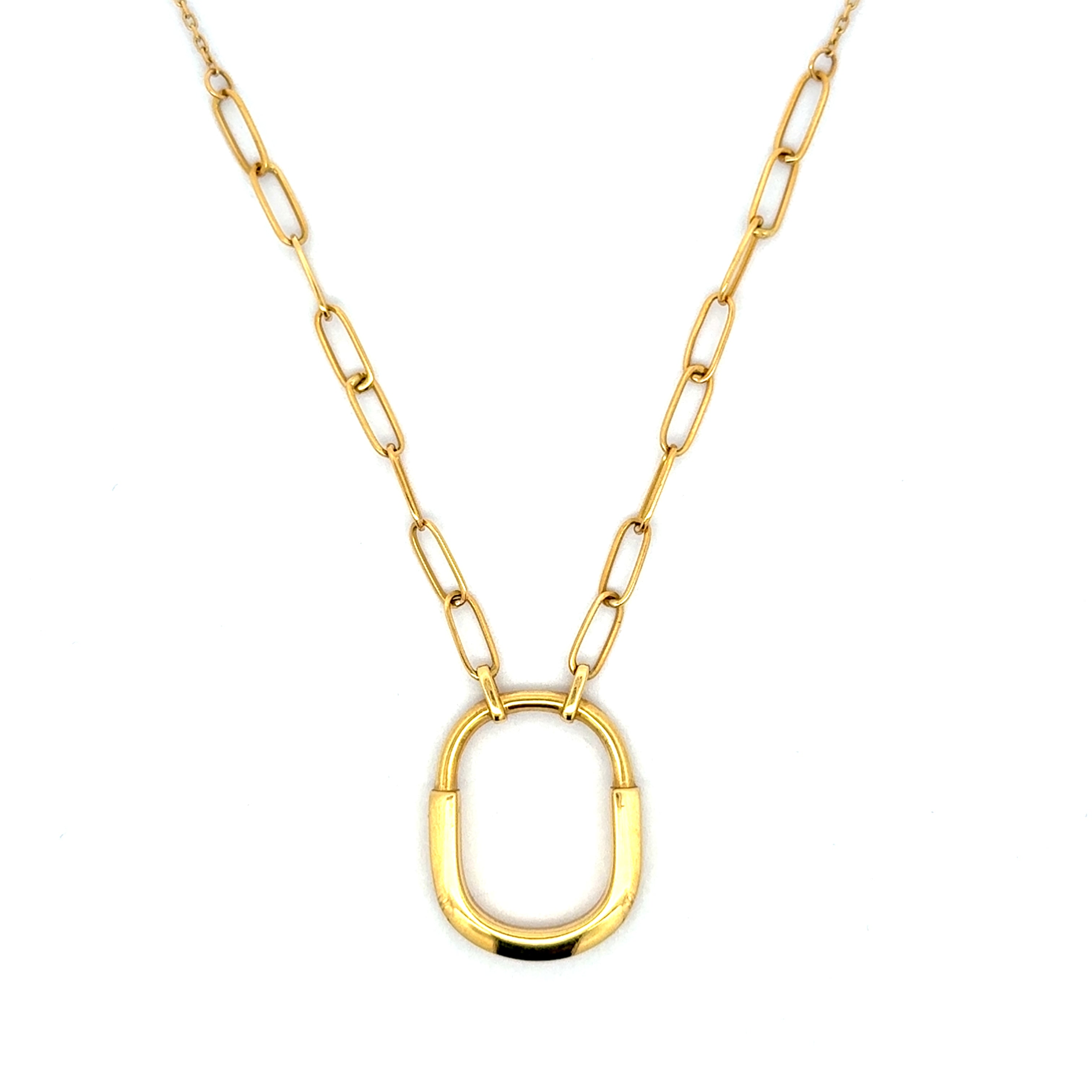 Yellow Gold Paperclip Chain Necklace with Oval Link Pendant