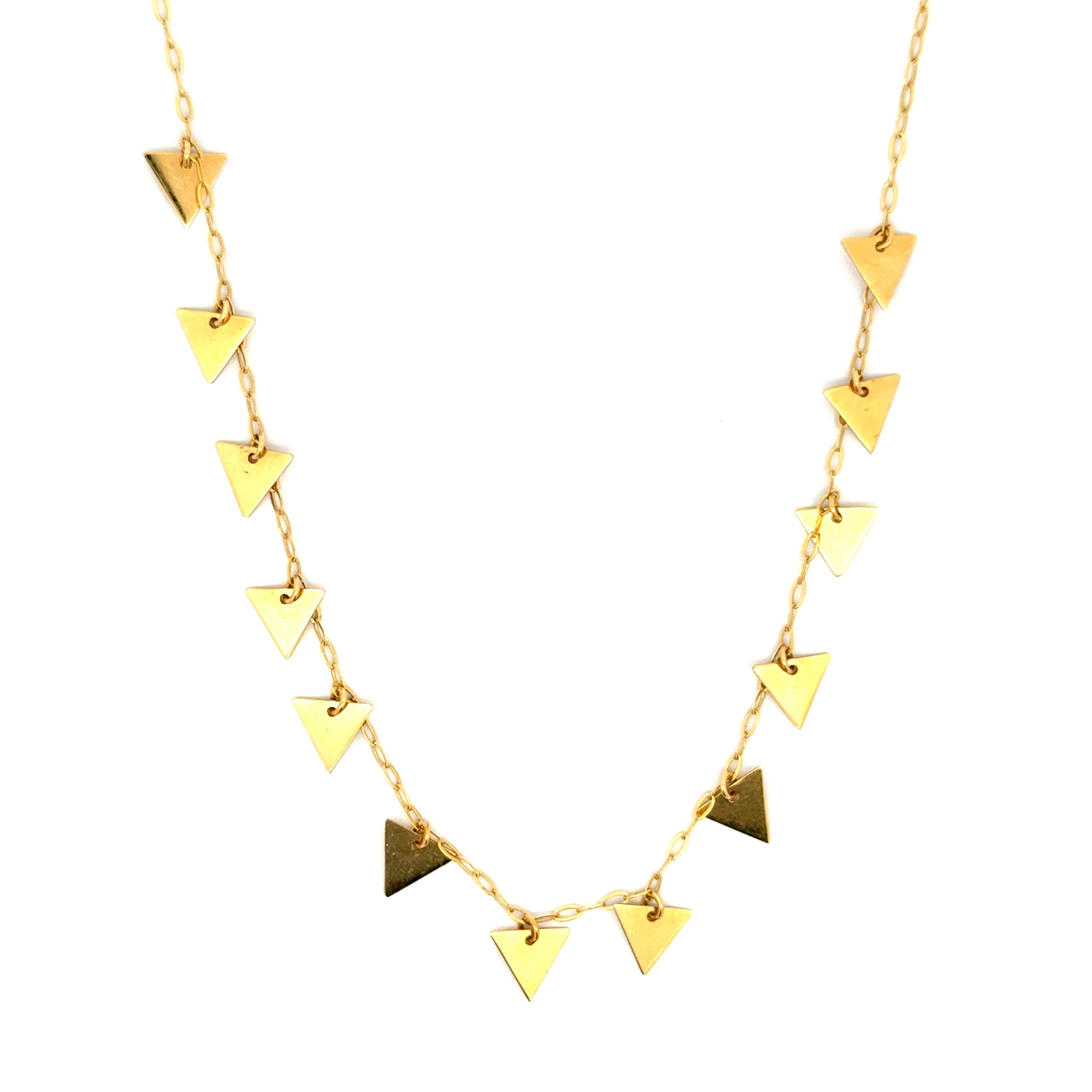 Yellow Gold Geometric Triangle Pendant Chain Necklace