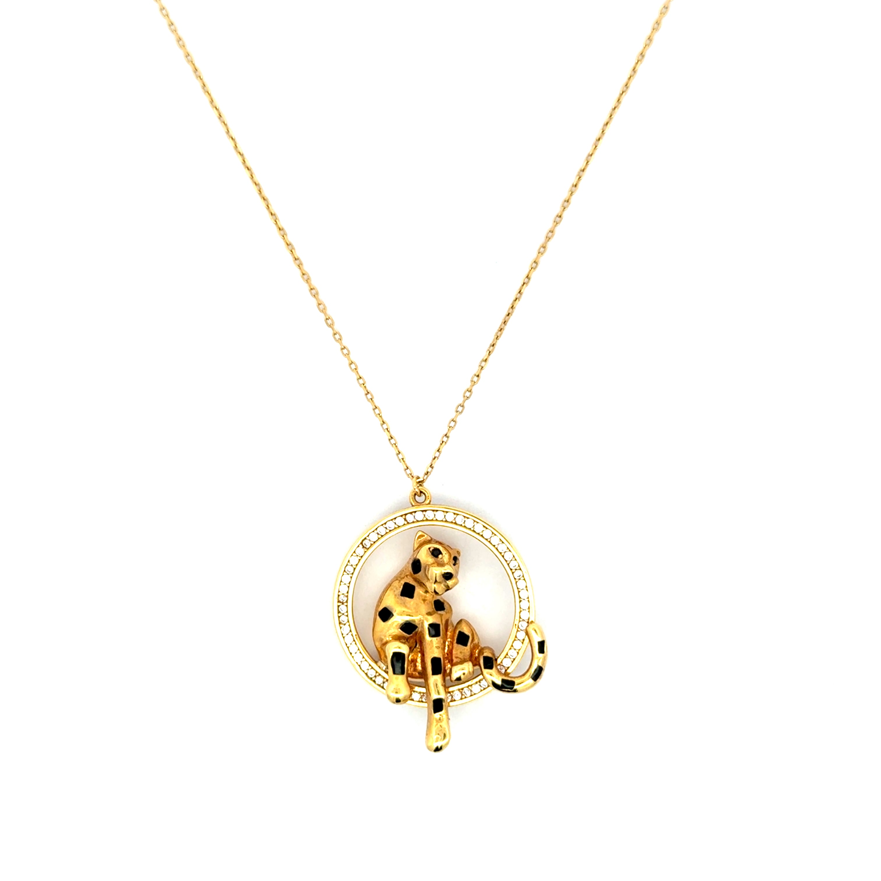 Yellow Gold Charm Necklace oAccented Panther Motif