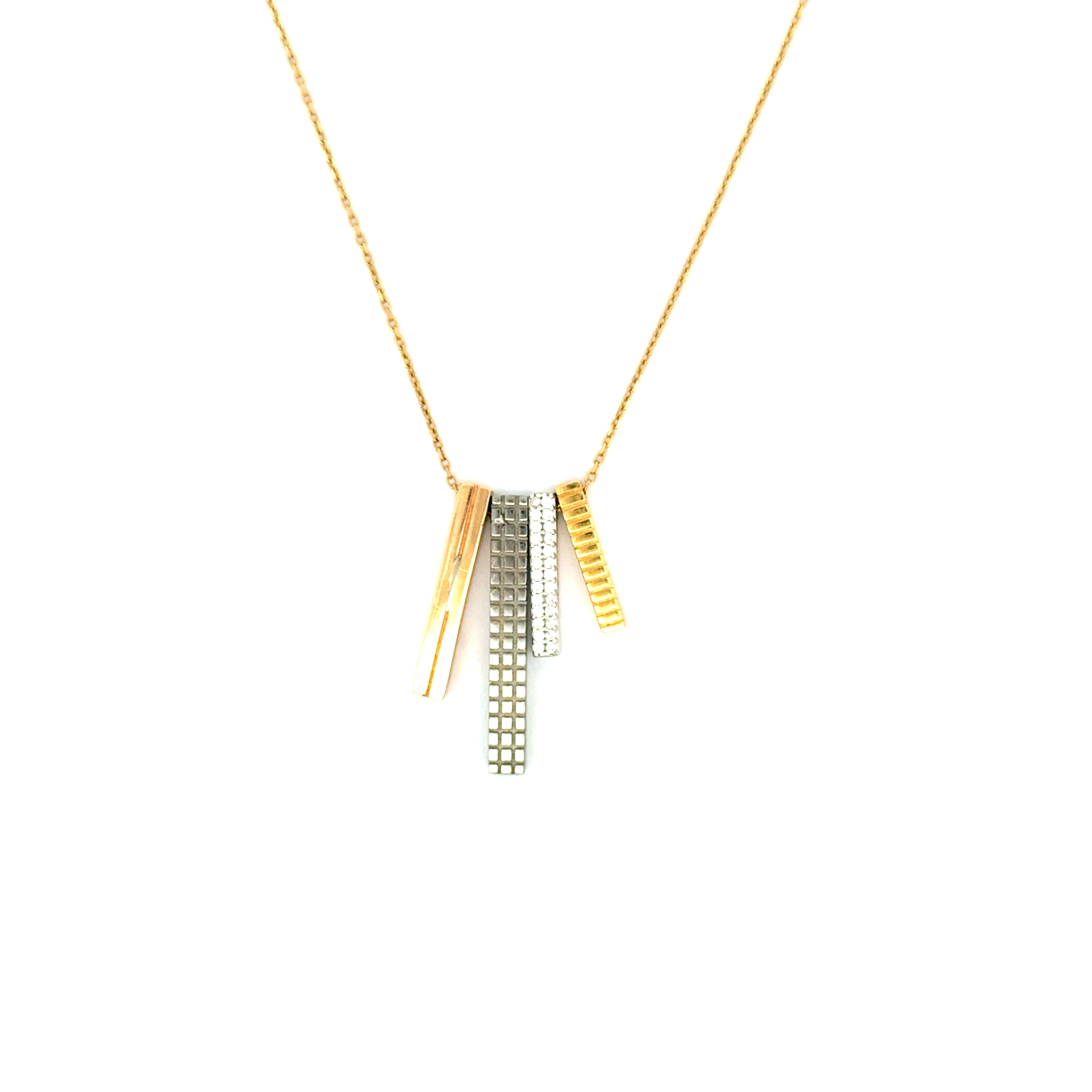 Modern Yellow Gold Chain Necklace with Multi-Tone Bar Pendantst