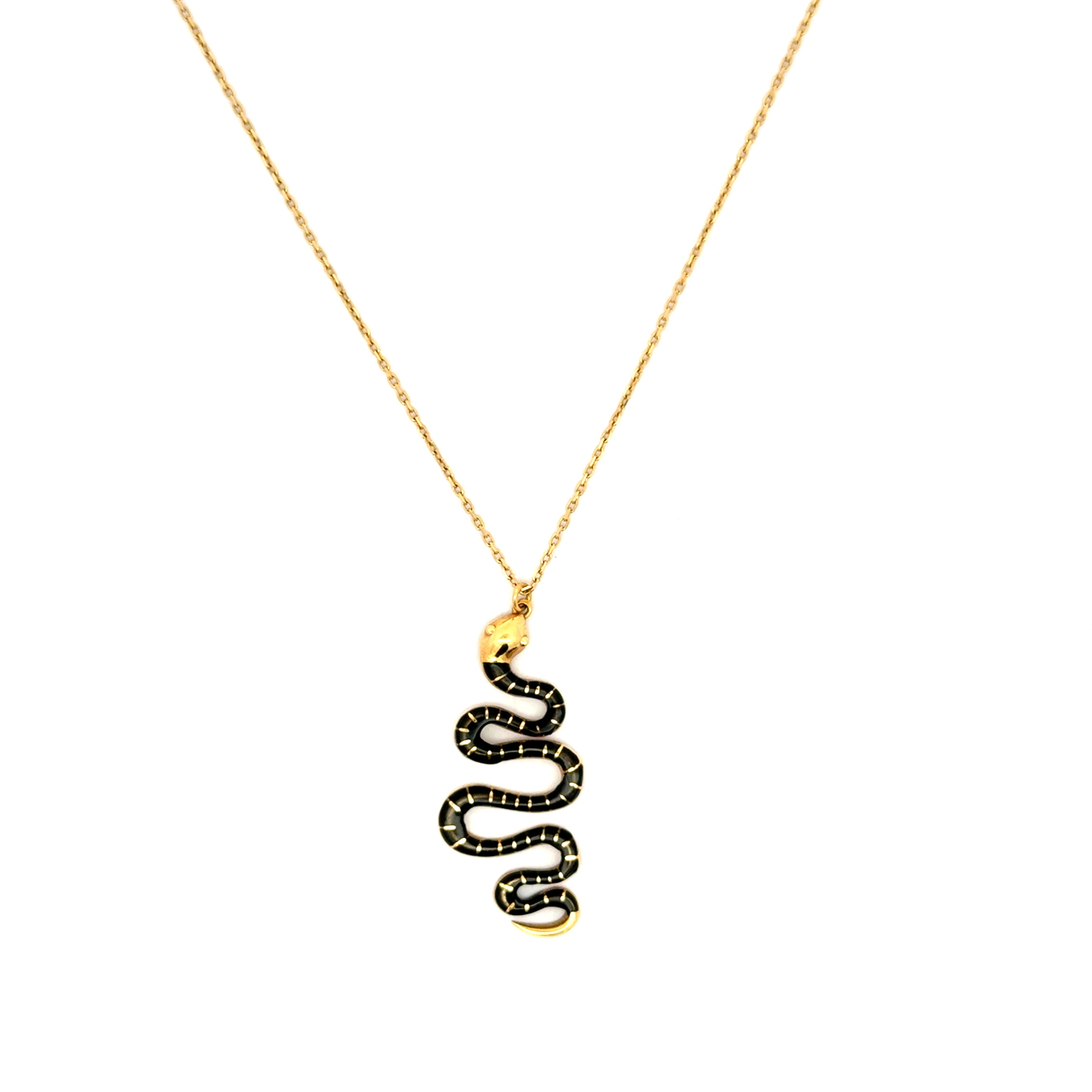 Yellow Gold Chain Necklace with Snake Pendant