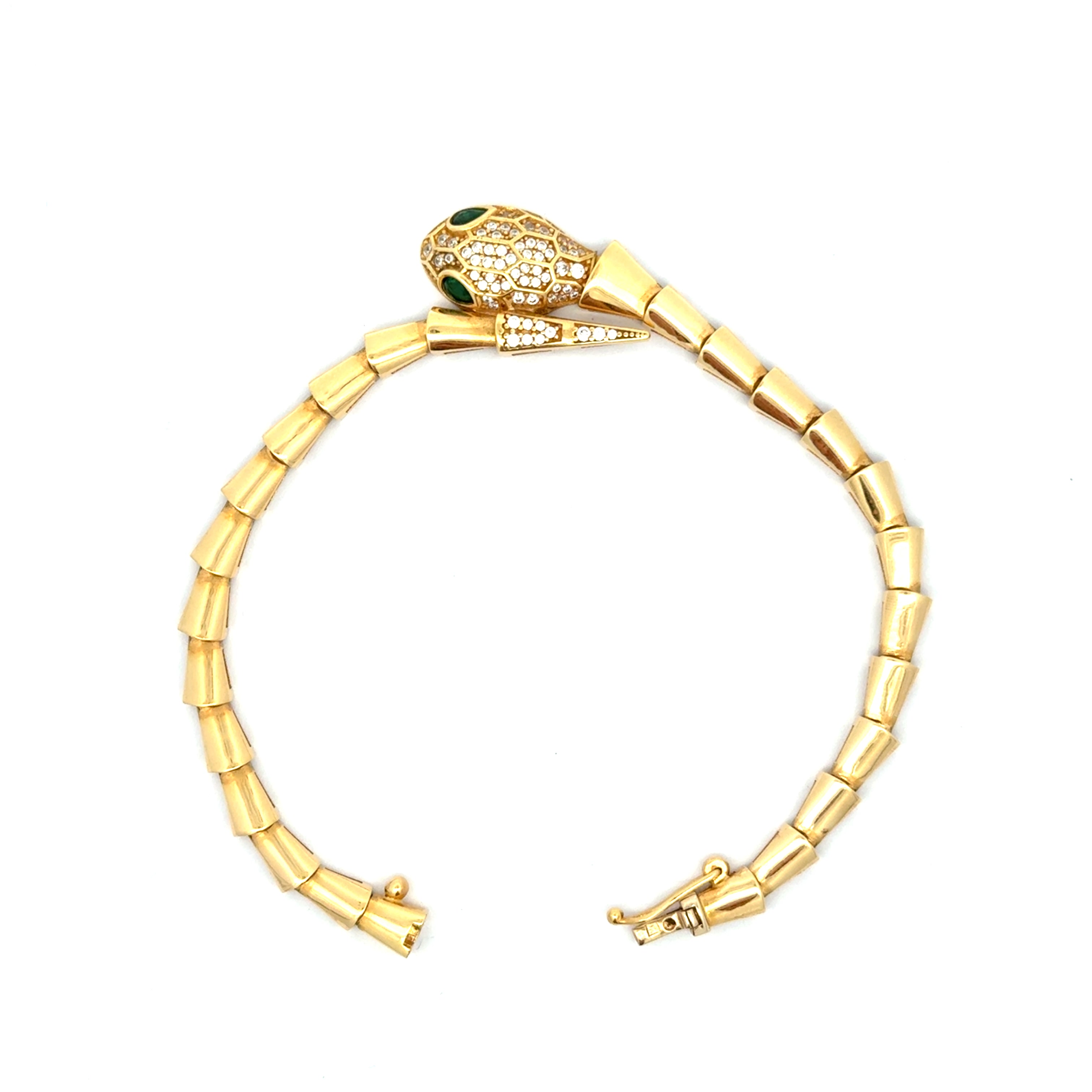 Yellow Gold Chain Bracelet with Emerald Serpent Head