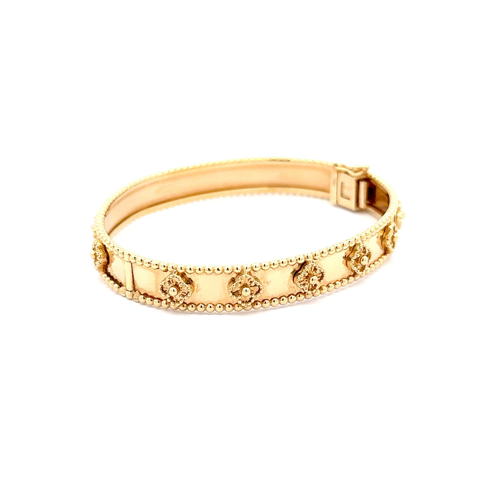 Floral Motif Yellow Gold Bangle