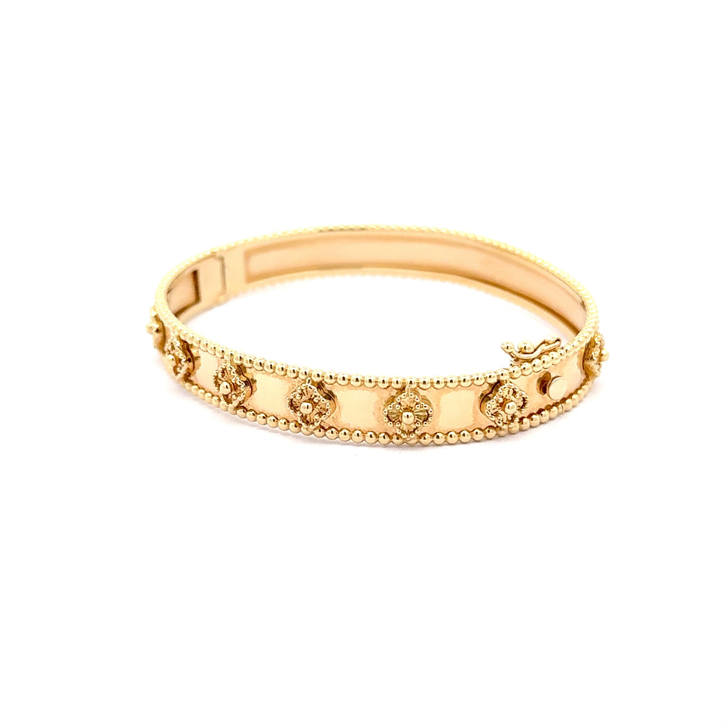 Floral Motif Yellow Gold Bangle