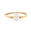 Yellow Gold Bangle with Diamond and White Enamel Clover
