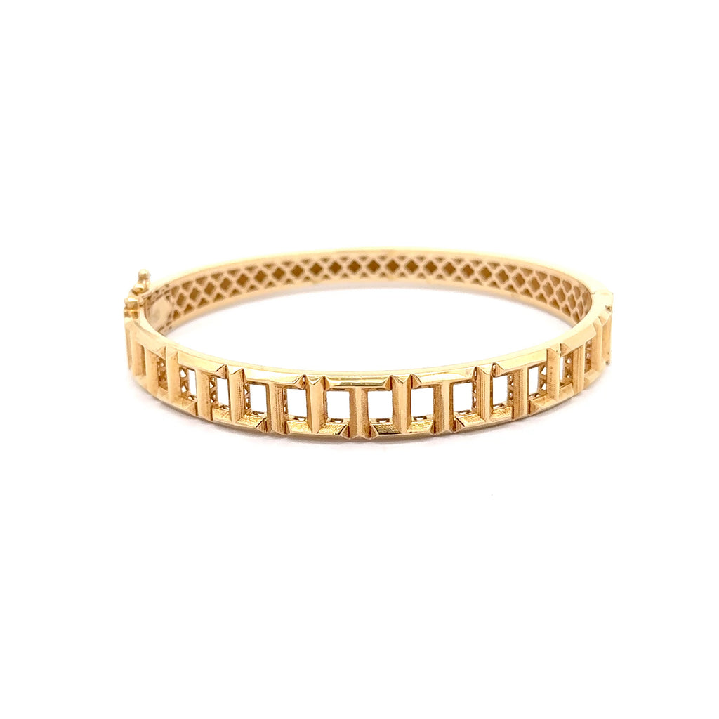 Geometric Design Yellow Gold Bangle