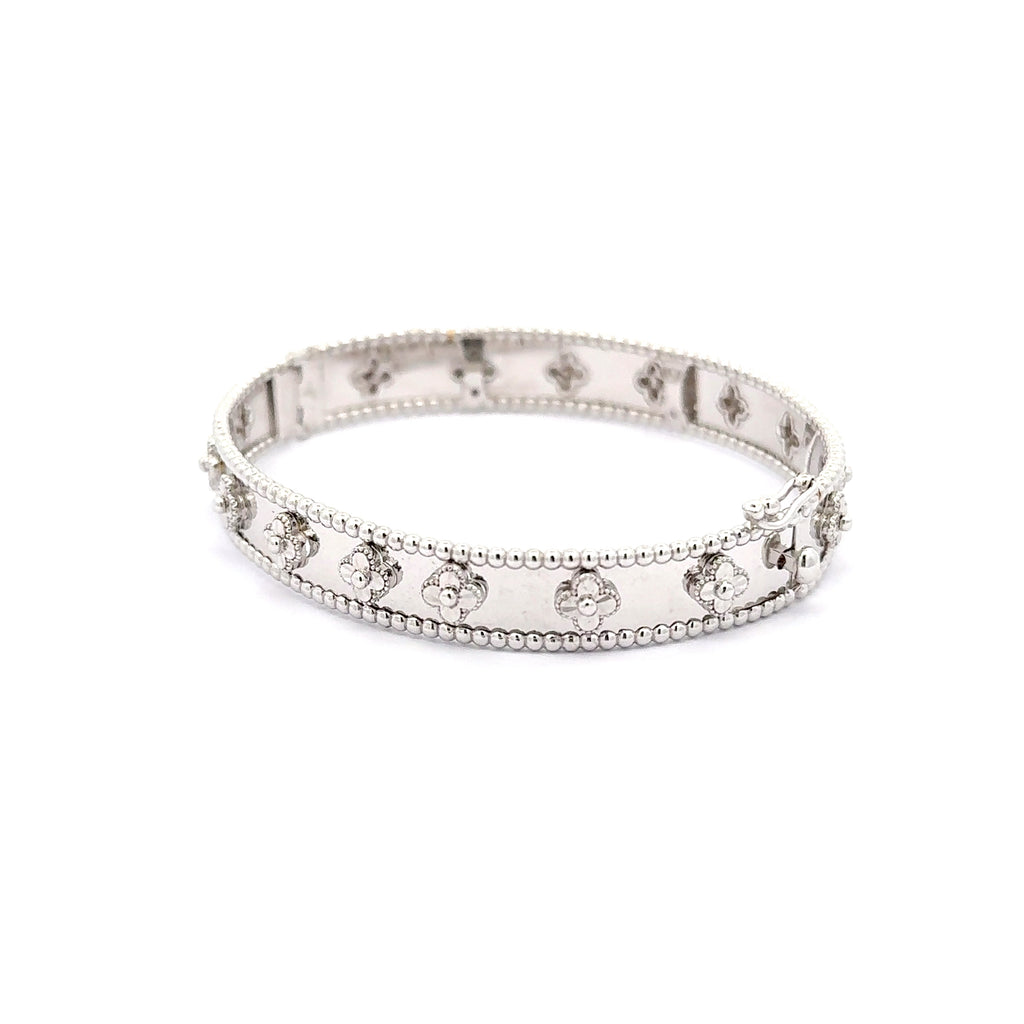 Floral Motif White Gold Bangle