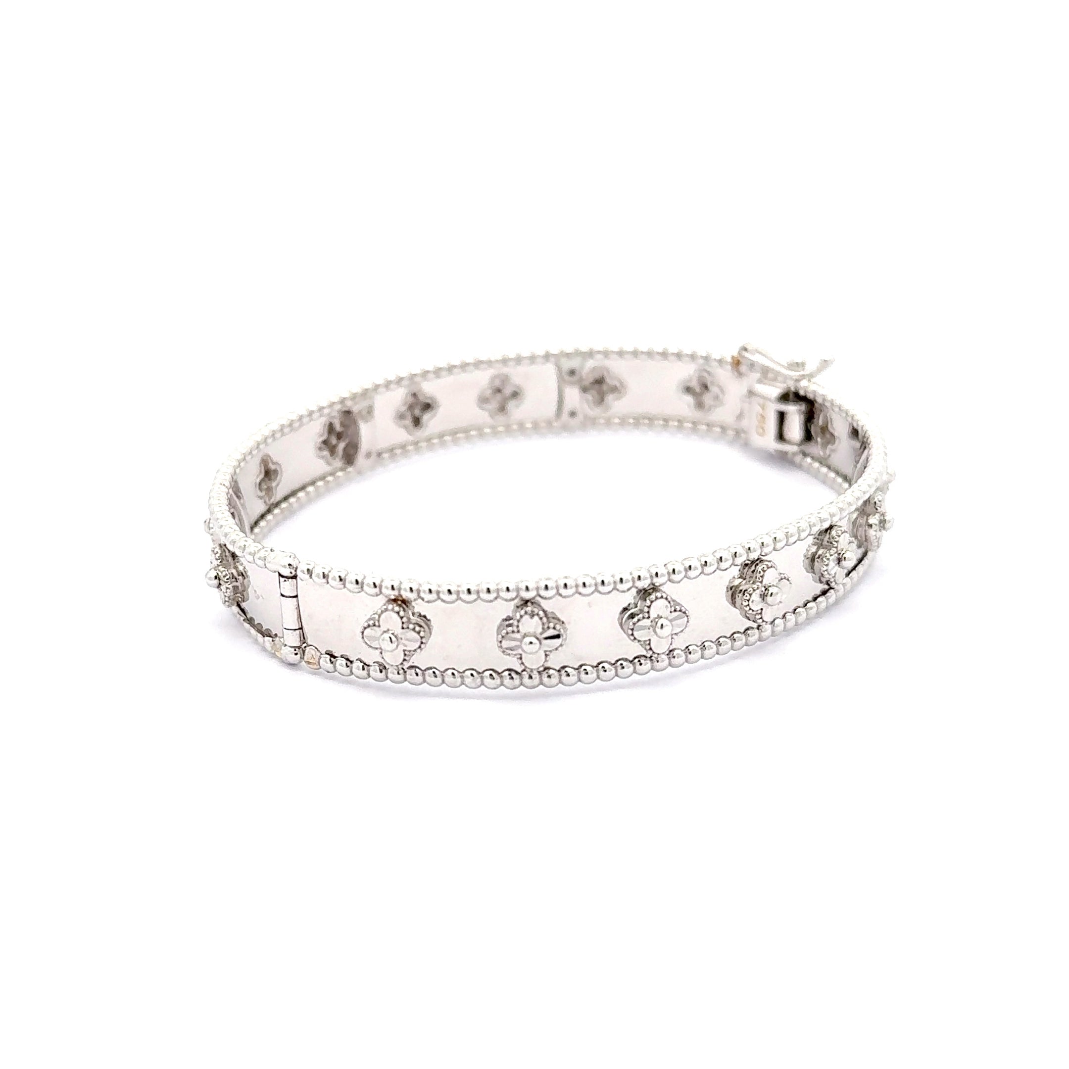 Floral Motif White Gold Bangle