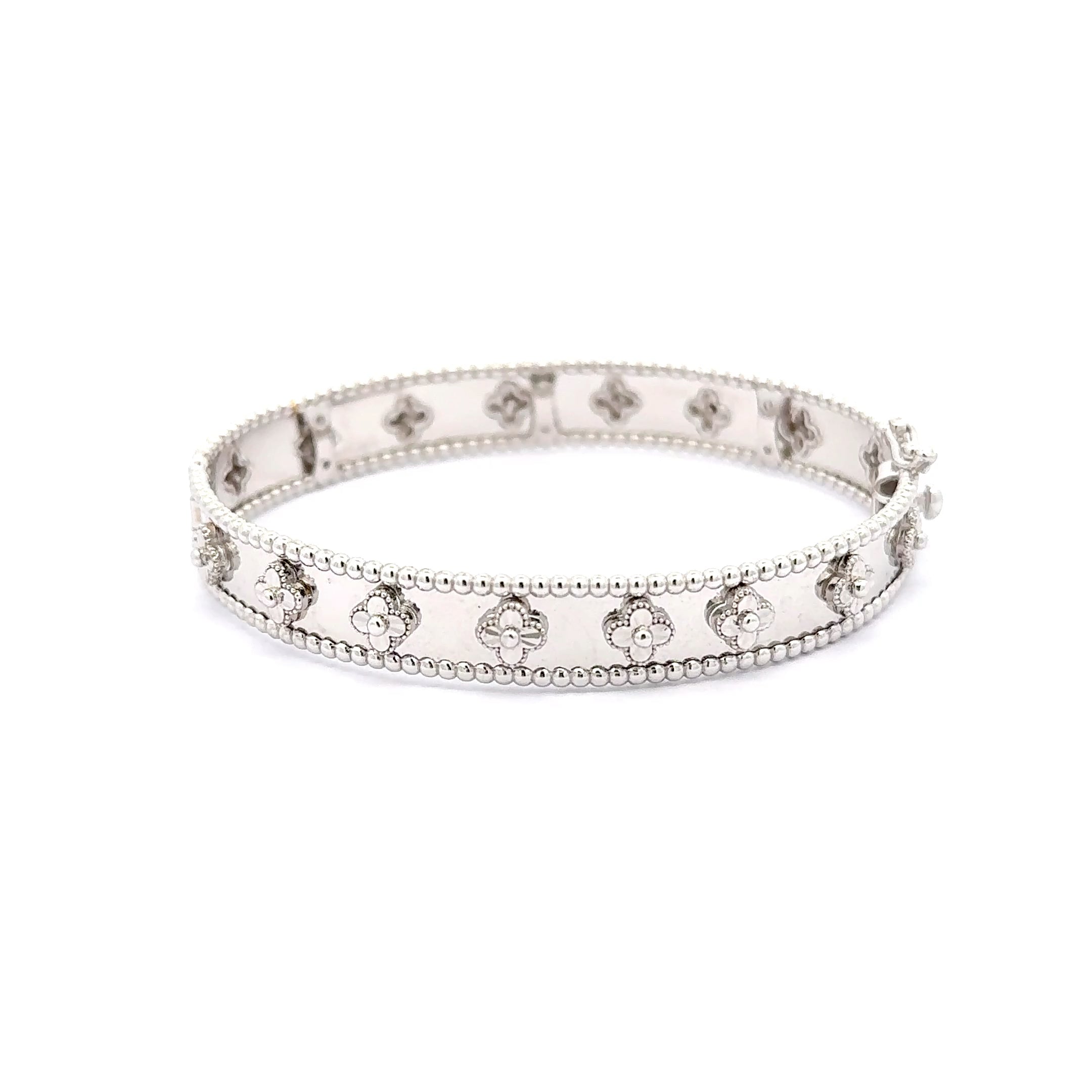 Floral Motif White Gold Bangle
