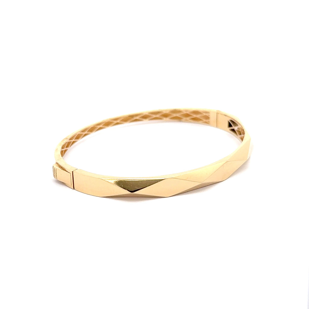 Geometric Faceted Yellow Gold Bangle
