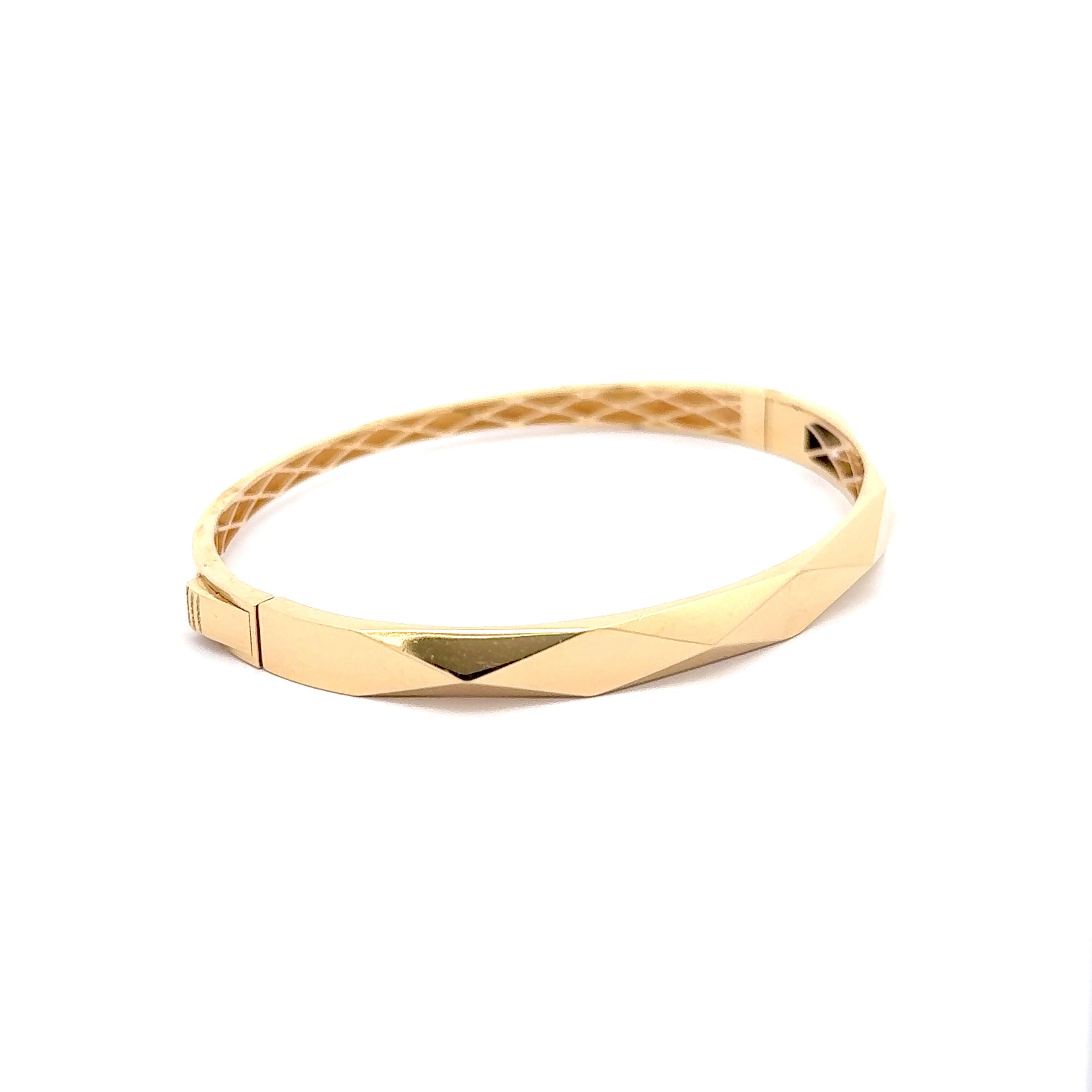 Geometric Faceted Yellow Gold Bangle