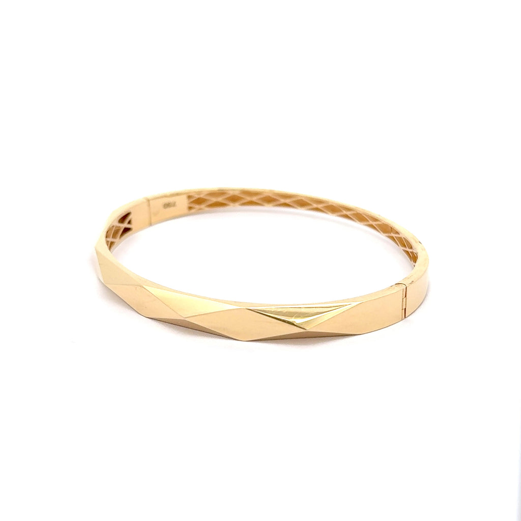 Geometric Faceted Yellow Gold Bangle
