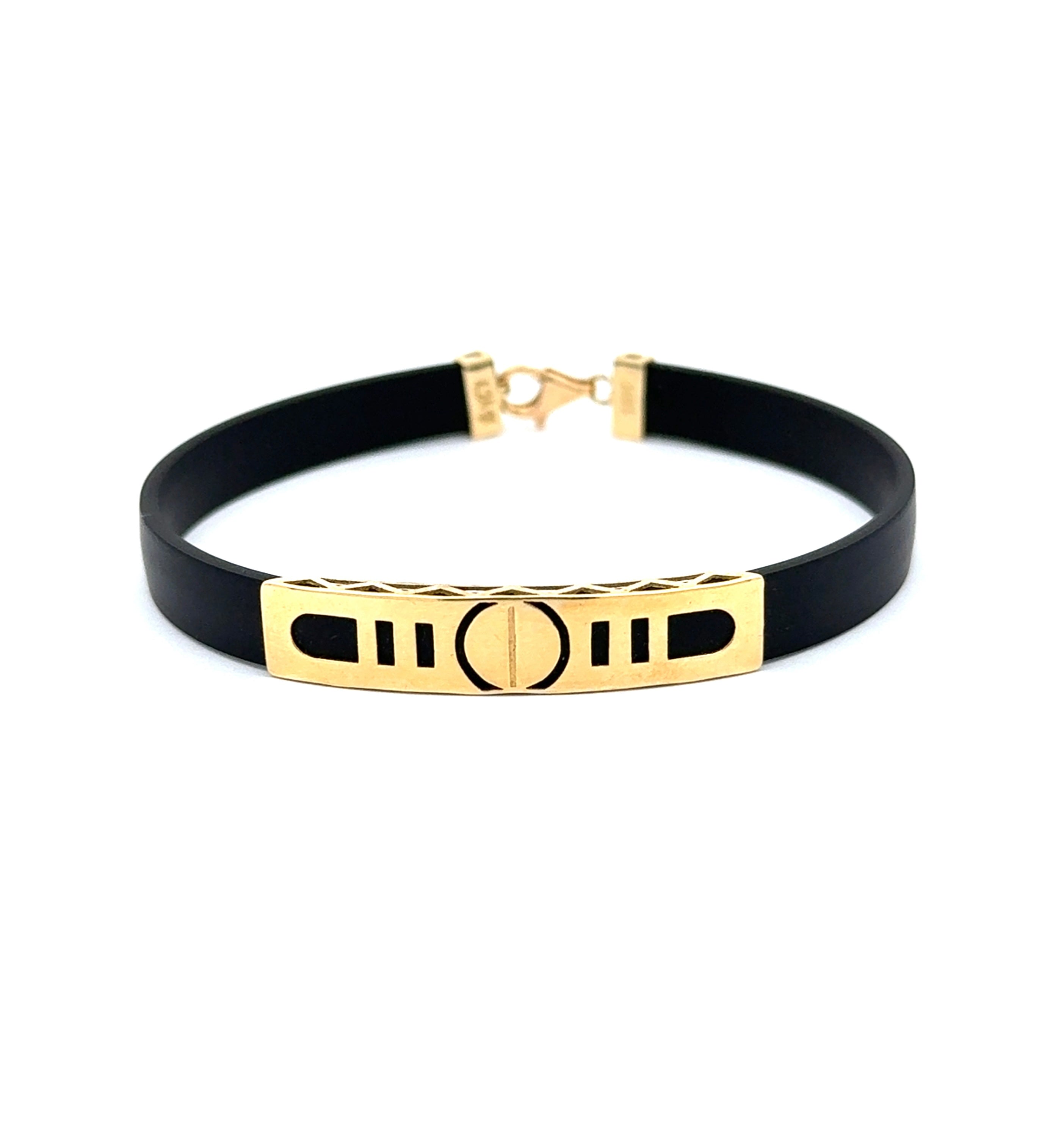 Modern Yellow Gold Bangle with Black Rubber Detail