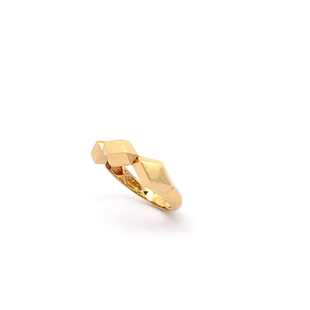 Geometric Faceted Yellow Gold Band Ring