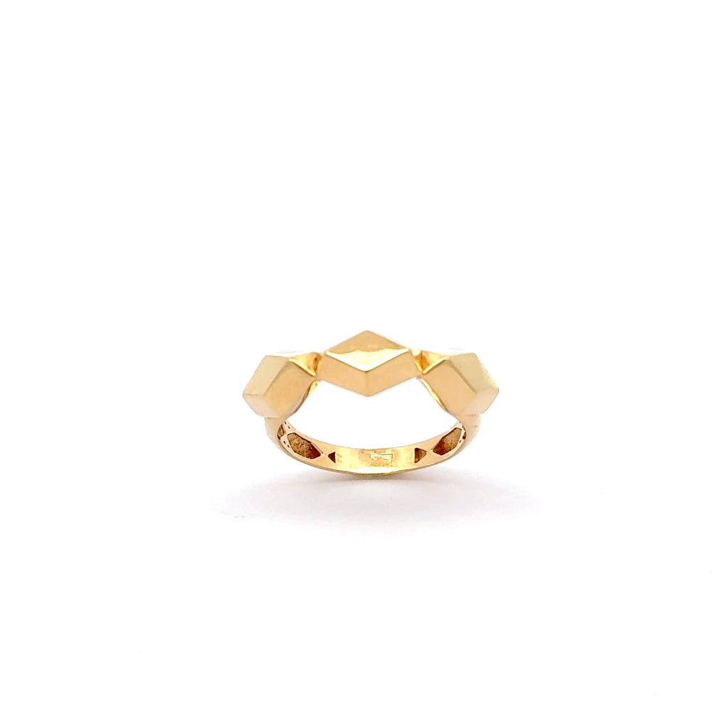 Geometric Faceted Yellow Gold Band Ring