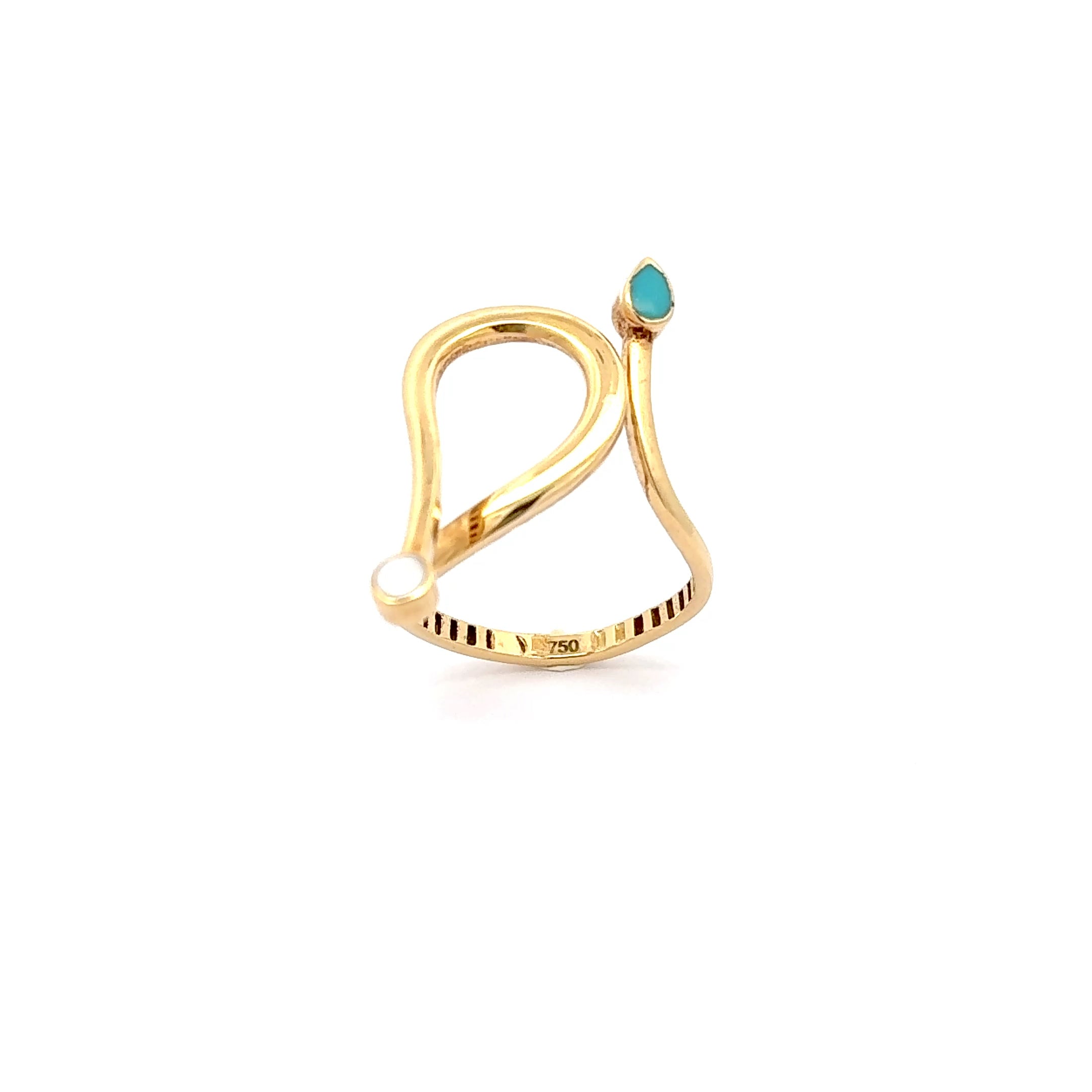 Yellow Gold Multistone Ring with Pear-Shaped Turquoise and Pearl