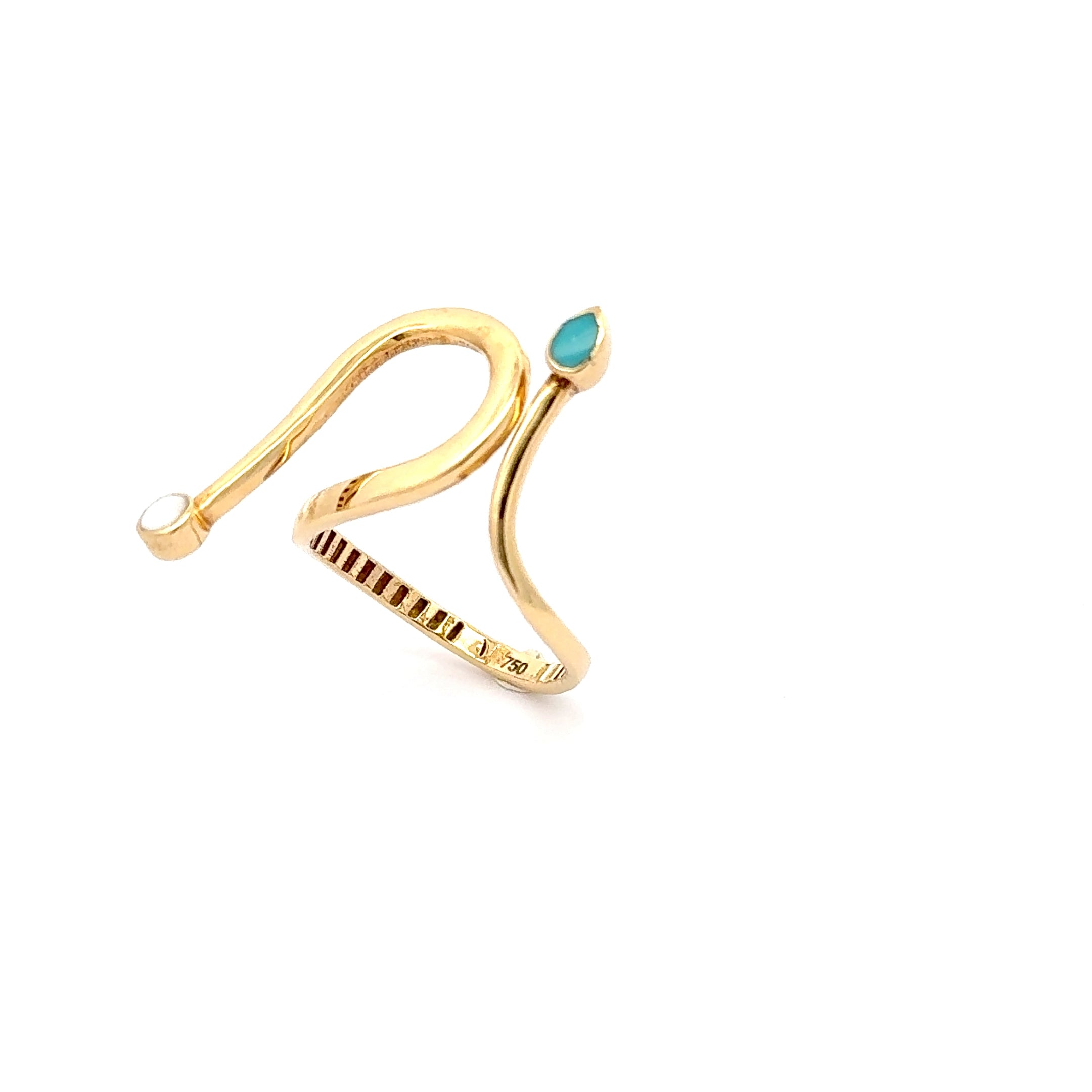 Yellow Gold Multistone Ring with Pear-Shaped Turquoise and Pearl