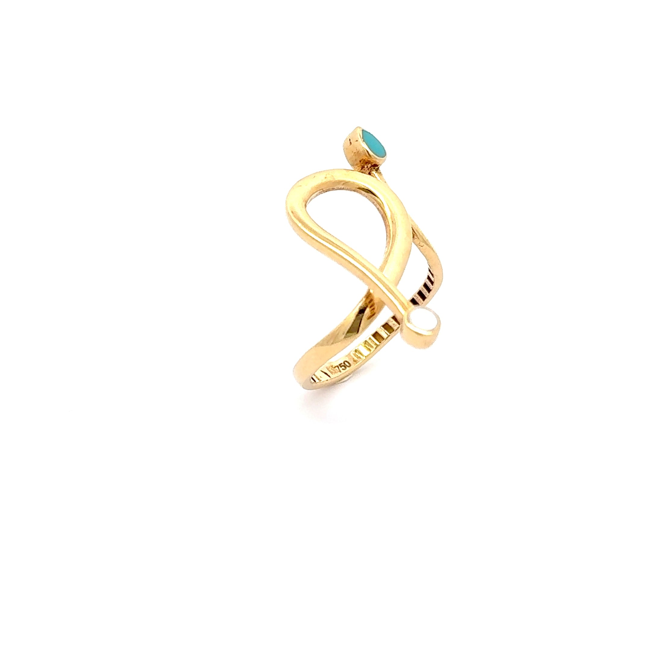 Yellow Gold Multistone Ring with Pear-Shaped Turquoise and Pearl
