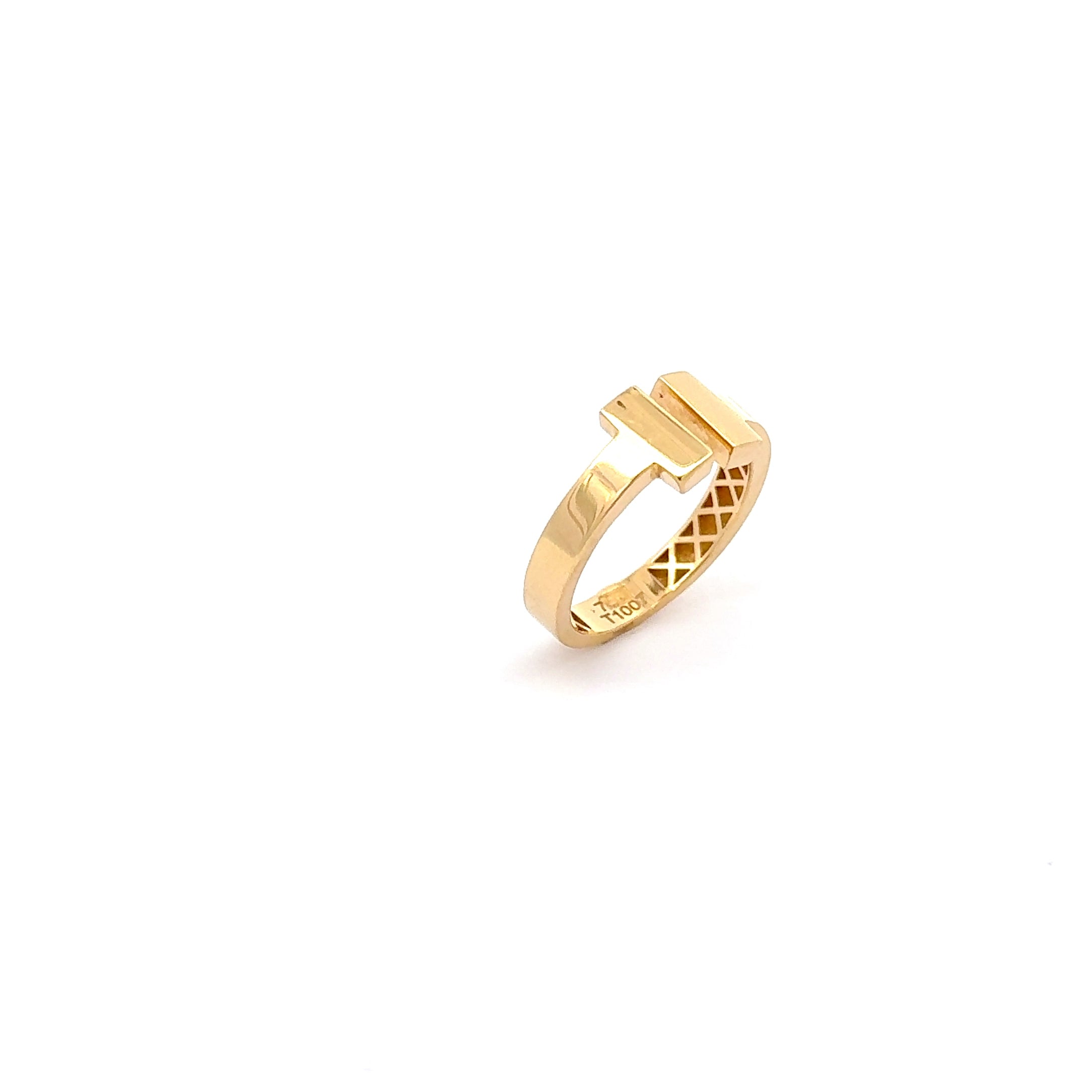 Modern Yellow Gold 'T' Design Band Ring