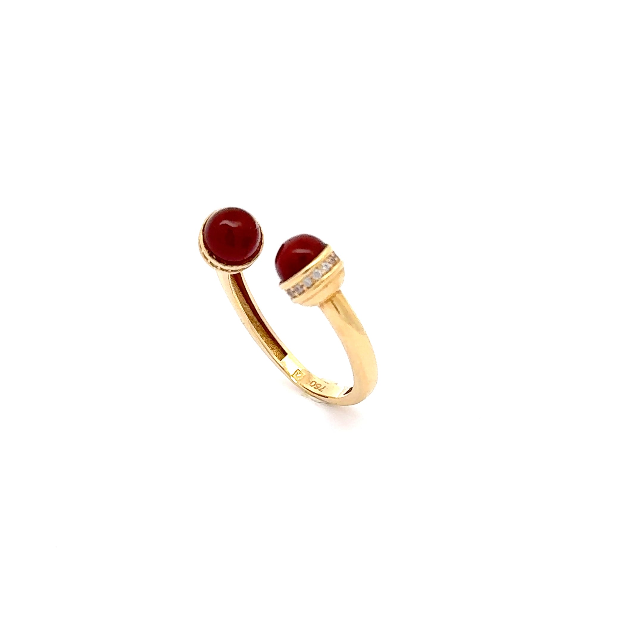 Yellow Gold Multistone Ring with Round Coral Cabochons