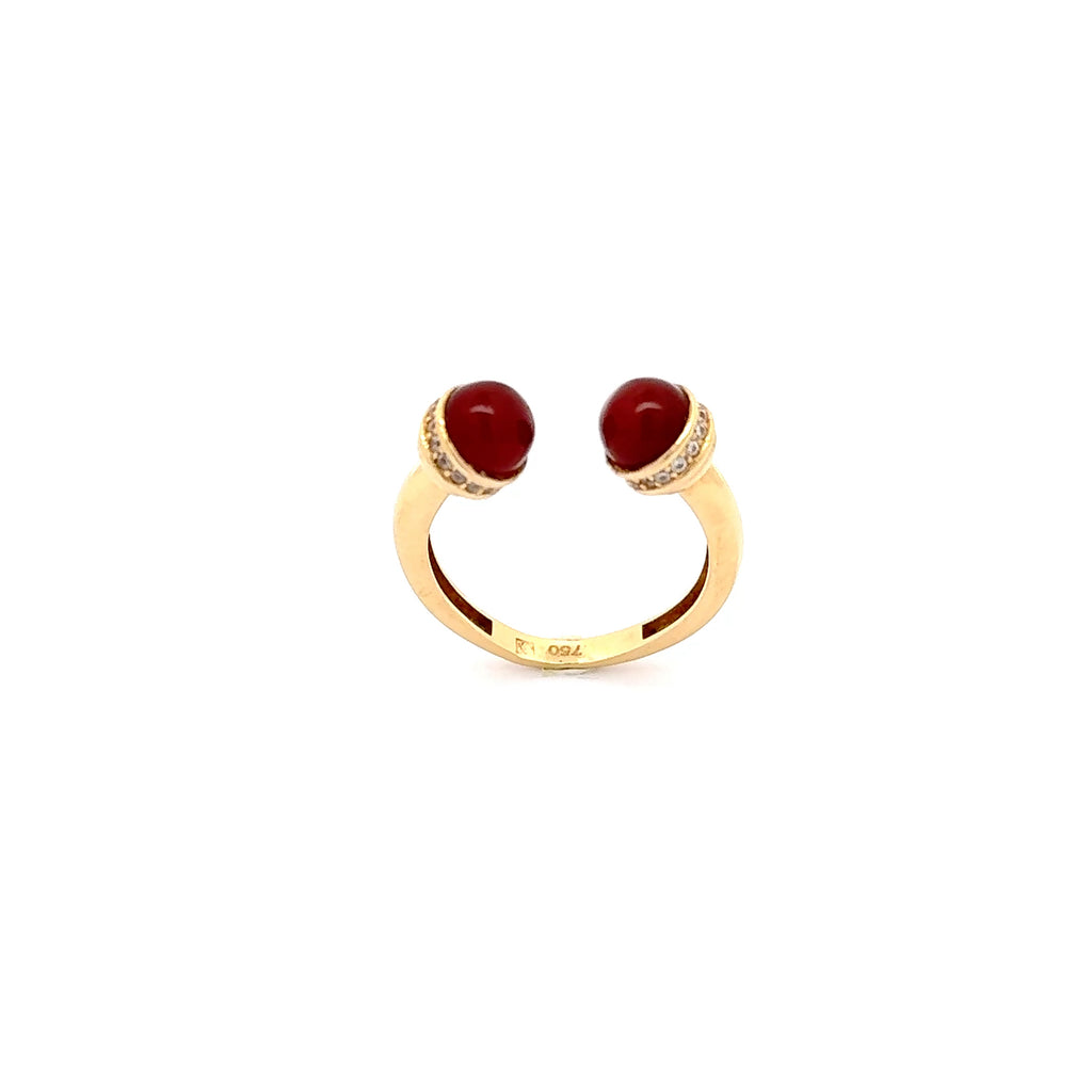 Yellow Gold Multistone Ring with Round Coral Cabochons